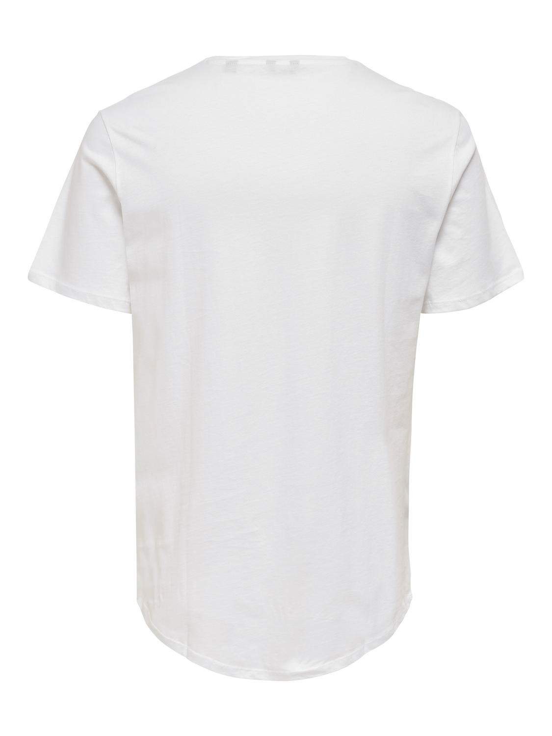 ONLY & SONS Lang geschnitten Rundhals T-Shirt -White - 22002973