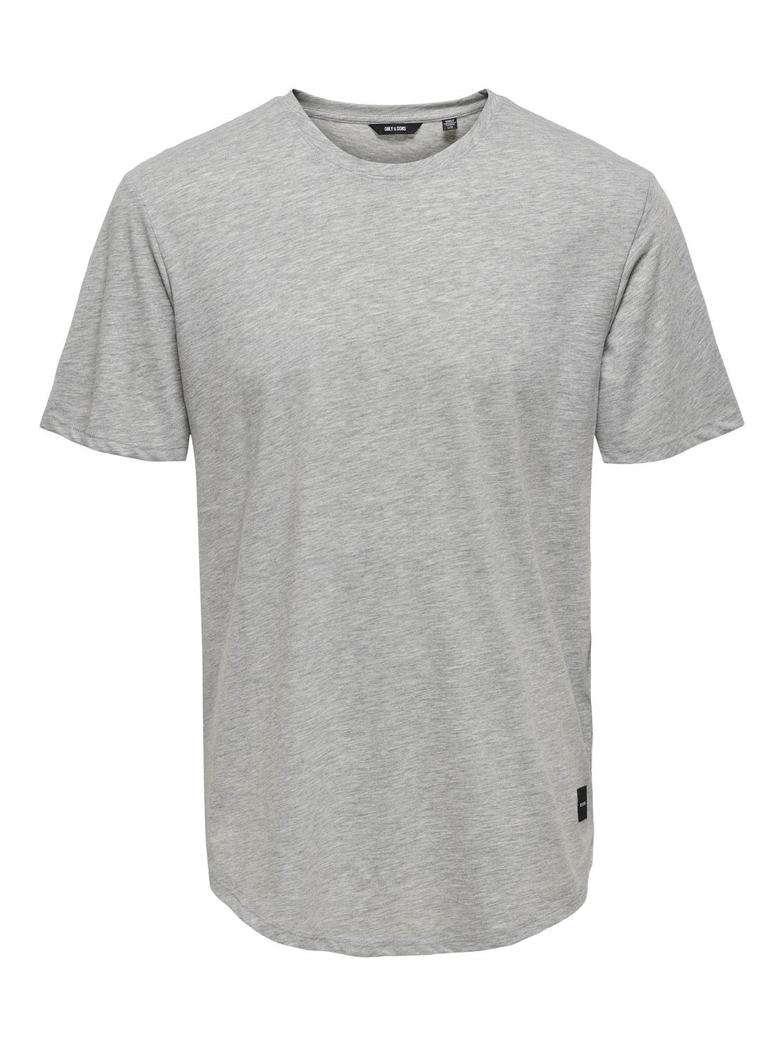 ONLY & SONS T-shirts Long Line Fit Col rond -Light Grey Melange - 22002973