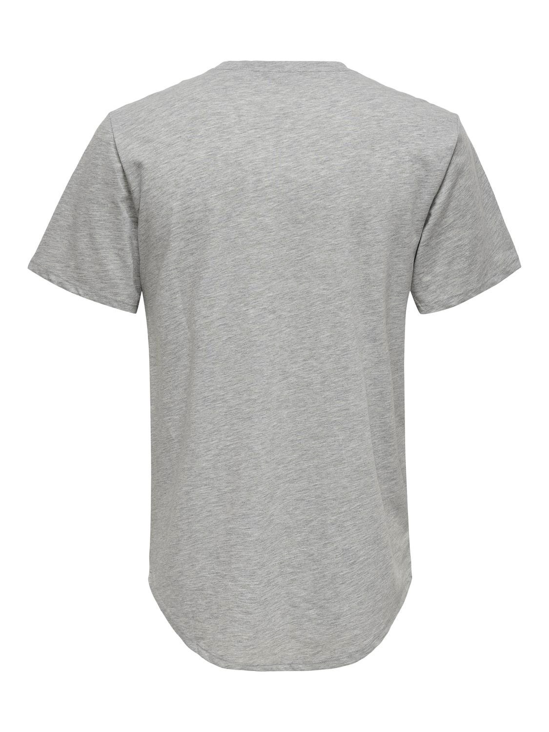ONLY & SONS Long Line Fit O-hals T-skjorte -Light Grey Melange - 22002973