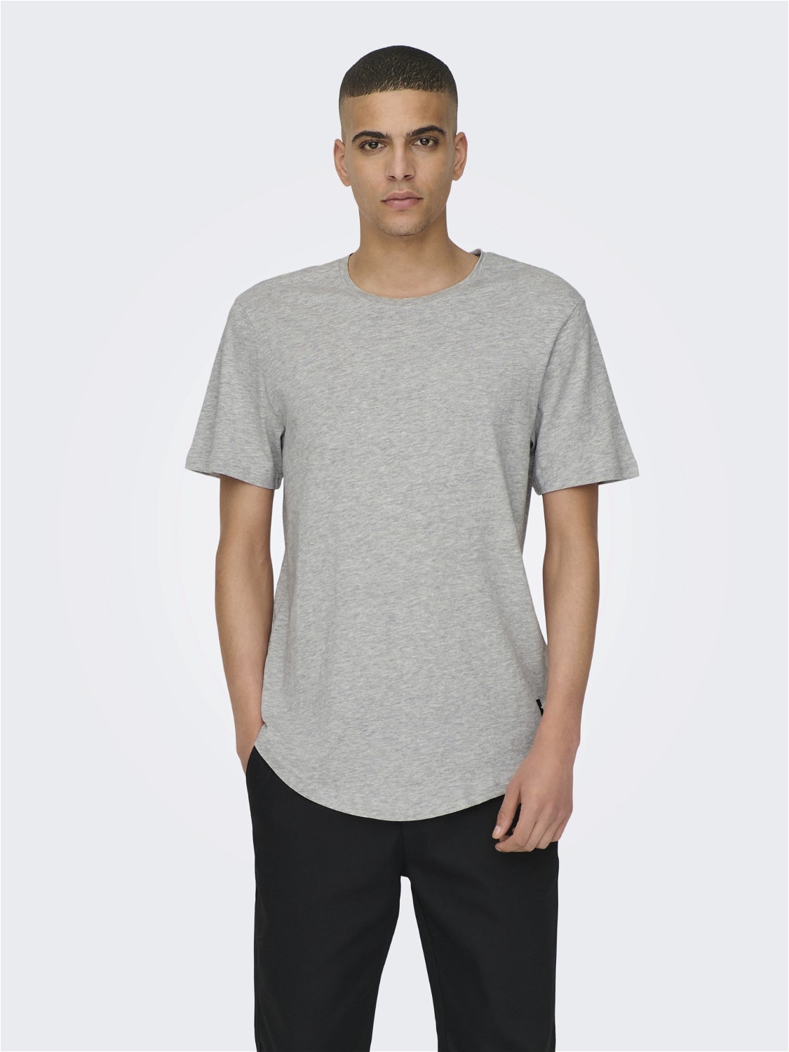 ONLY & SONS T-shirts Long Line Fit Col rond -Light Grey Melange - 22002973