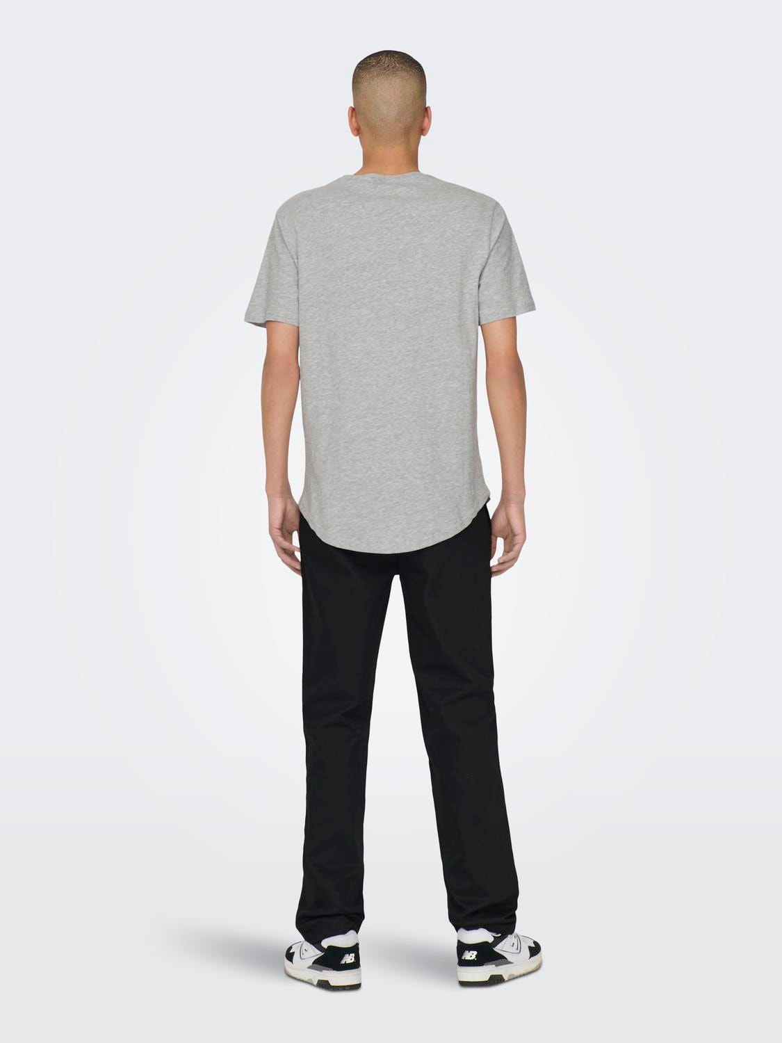 ONLY & SONS Camisetas Corte long line Cuello redondo -Light Grey Melange - 22002973