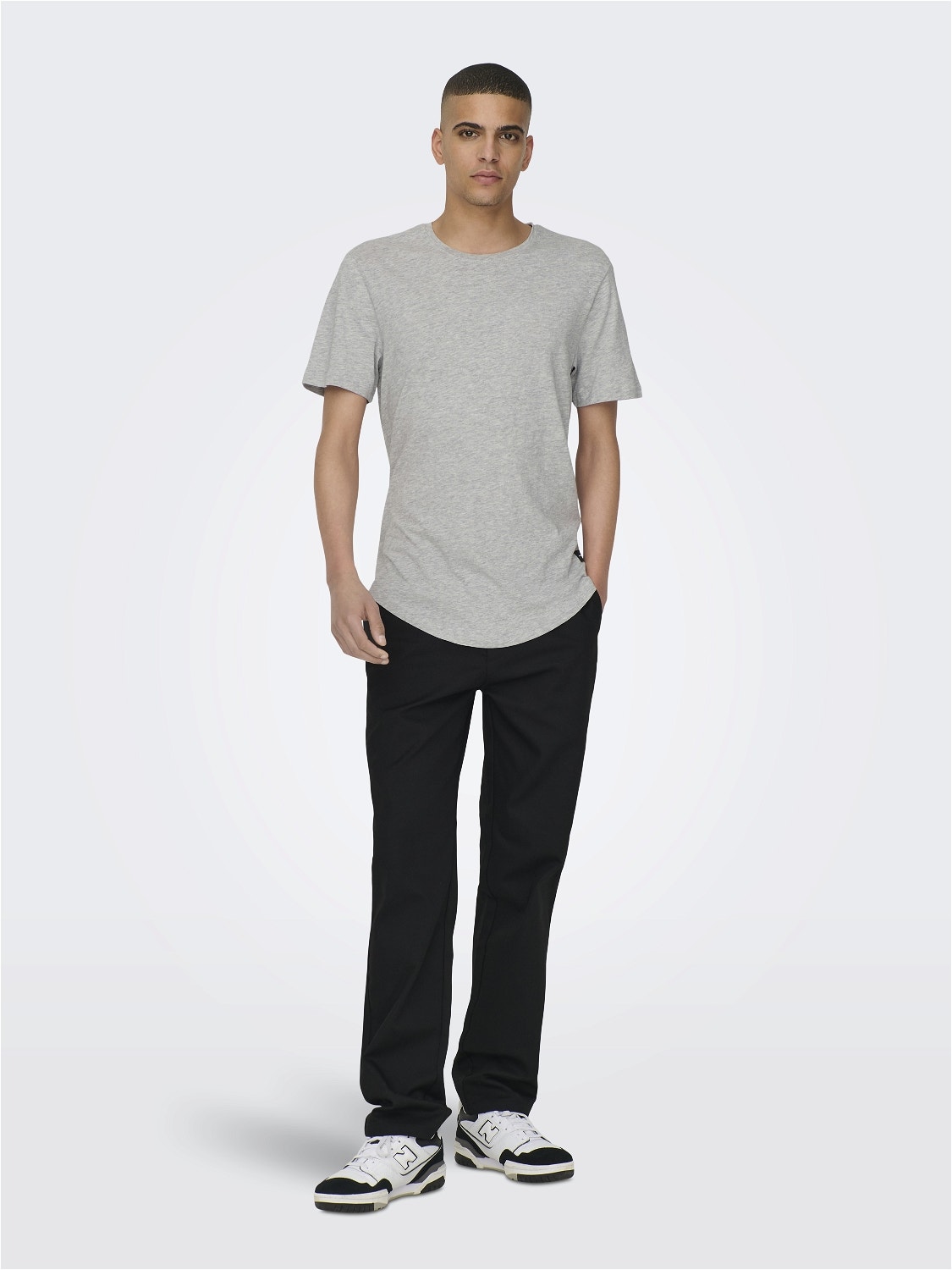 ONLY & SONS Long o-neck t-shirt -Light Grey Melange - 22002973