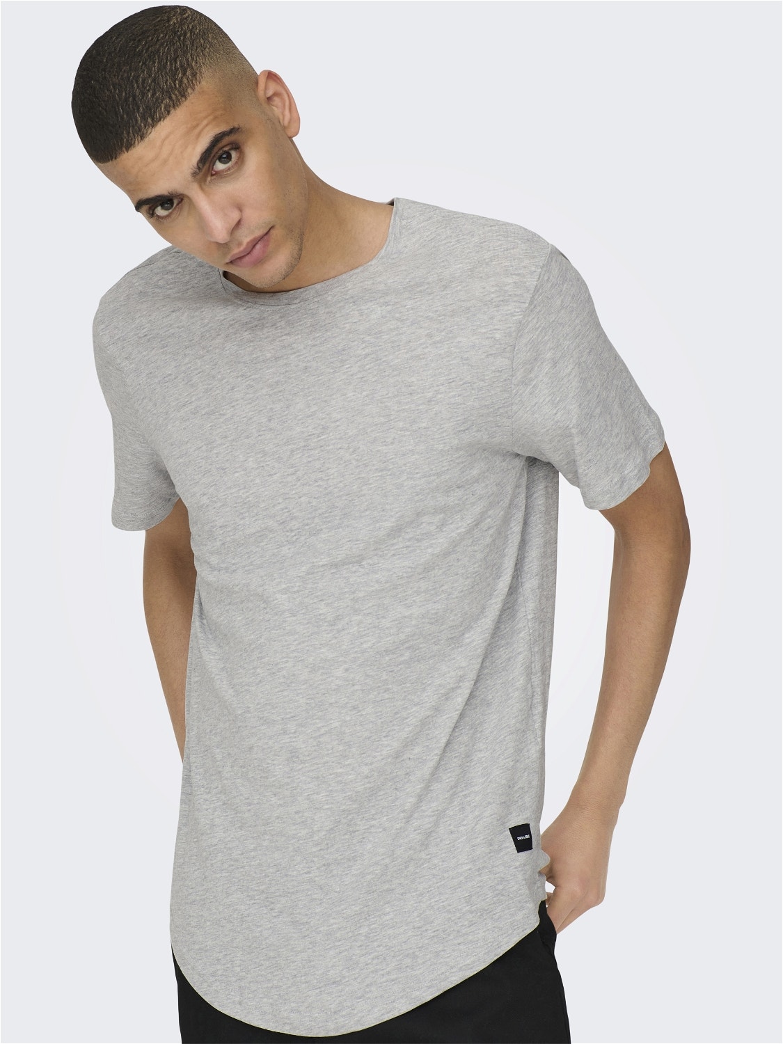 ONLY & SONS Lang geschnitten Rundhals T-Shirt -Light Grey Melange - 22002973