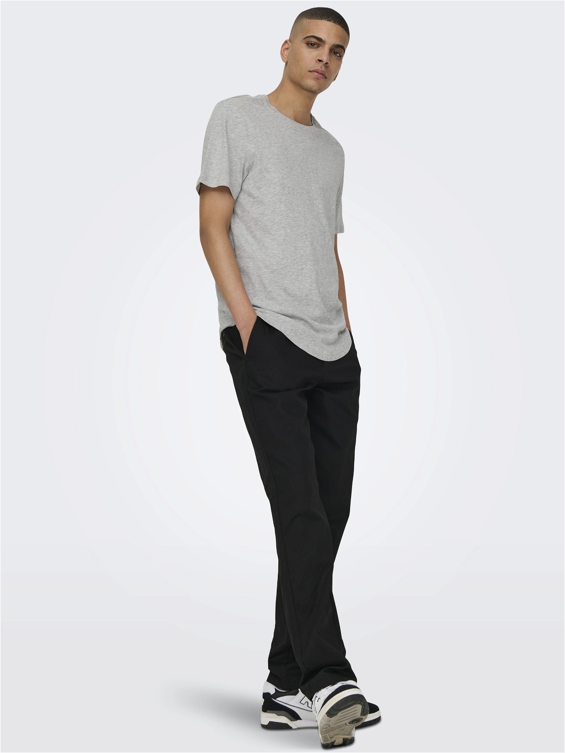 ONLY & SONS Long Line Fit Round Neck T-Shirt -Light Grey Melange - 22002973