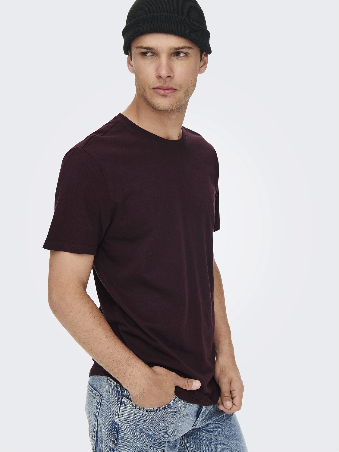 ONLY & SONS Long Line Fit O-ringning T-shirt -Fudge - 22002973