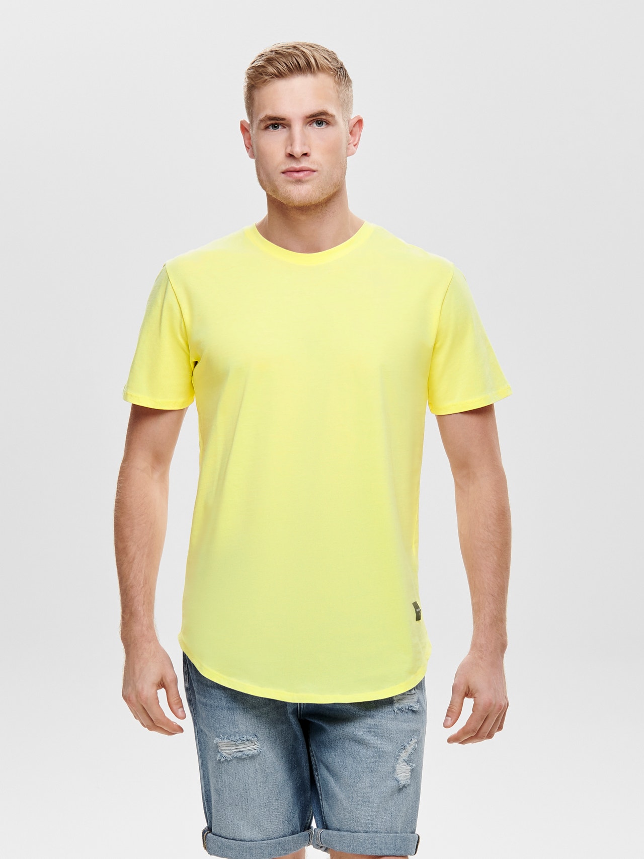 ONLY & SONS T-shirts Long Line Fit Col rond -Mellow Yellow - 22002973