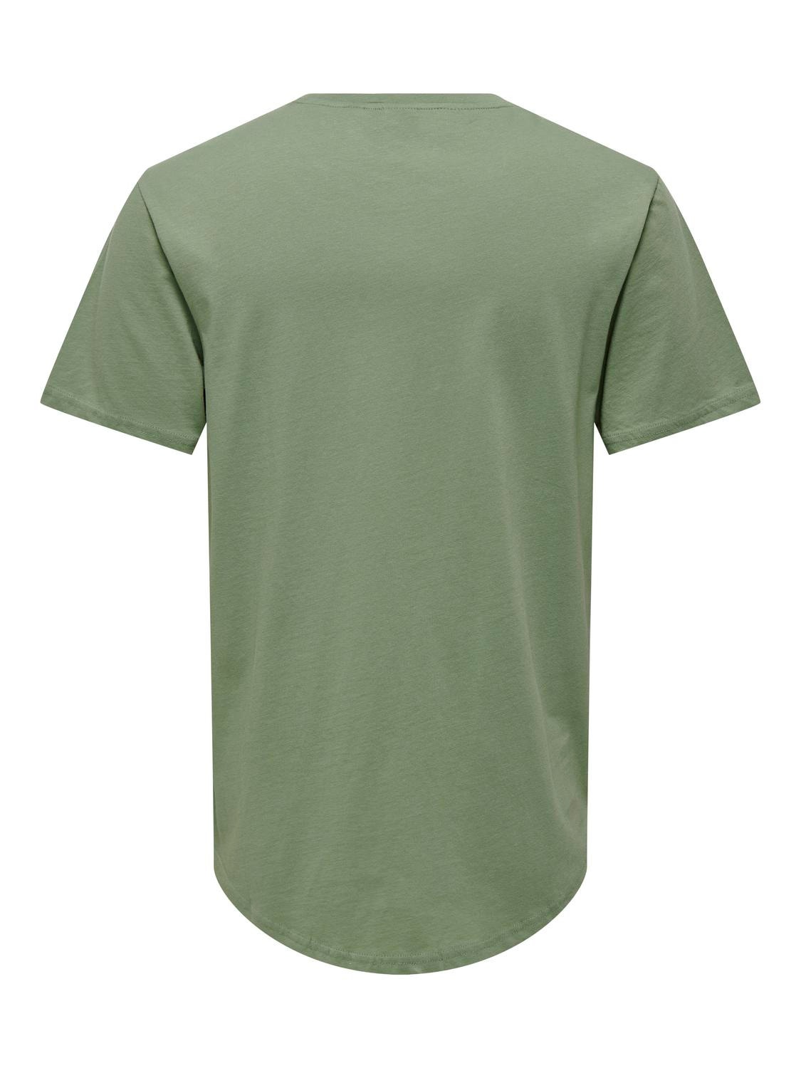 ONLY & SONS T-shirts Long Line Fit Col rond -Hedge Green - 22002973
