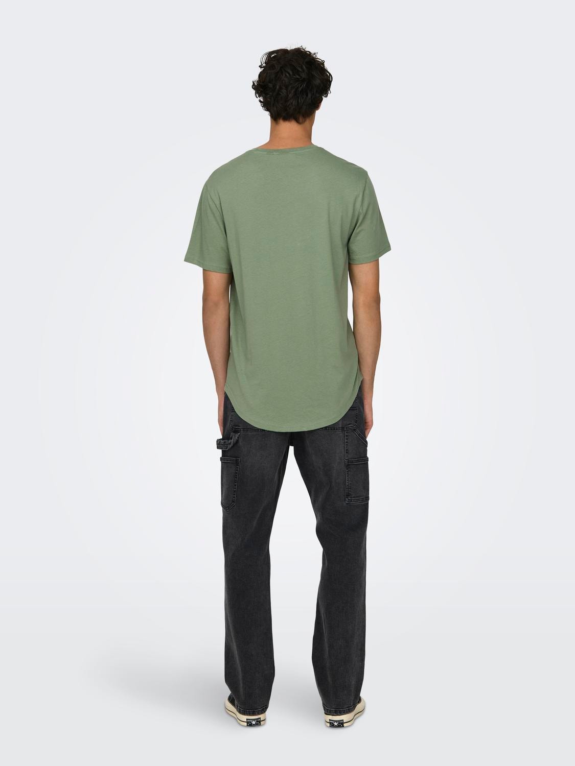 ONLY & SONS Long Line Fit Round Neck T-Shirt -Hedge Green - 22002973