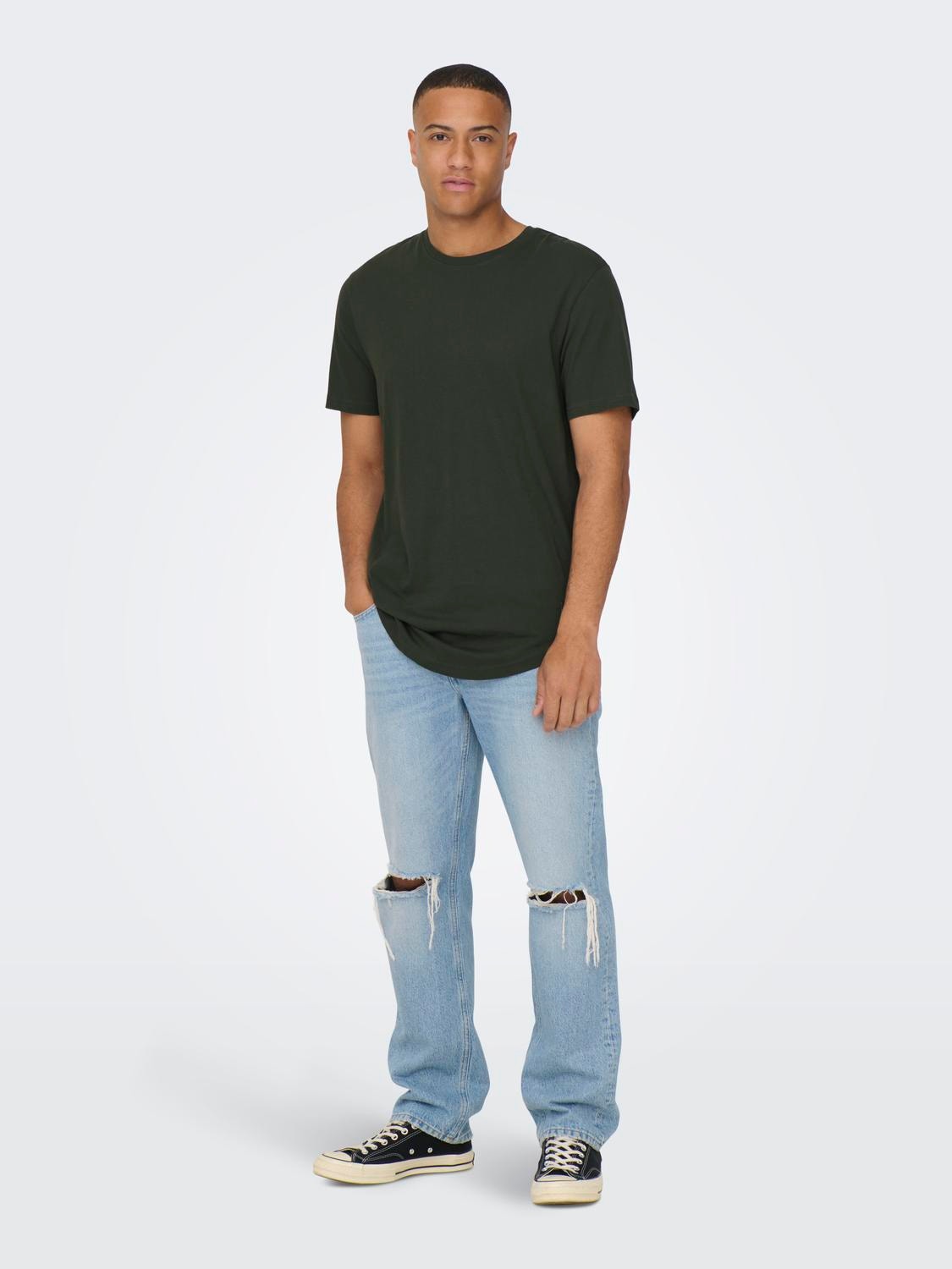 ONLY & SONS Long Line Fit Round Neck T-Shirt -Rosin - 22002973