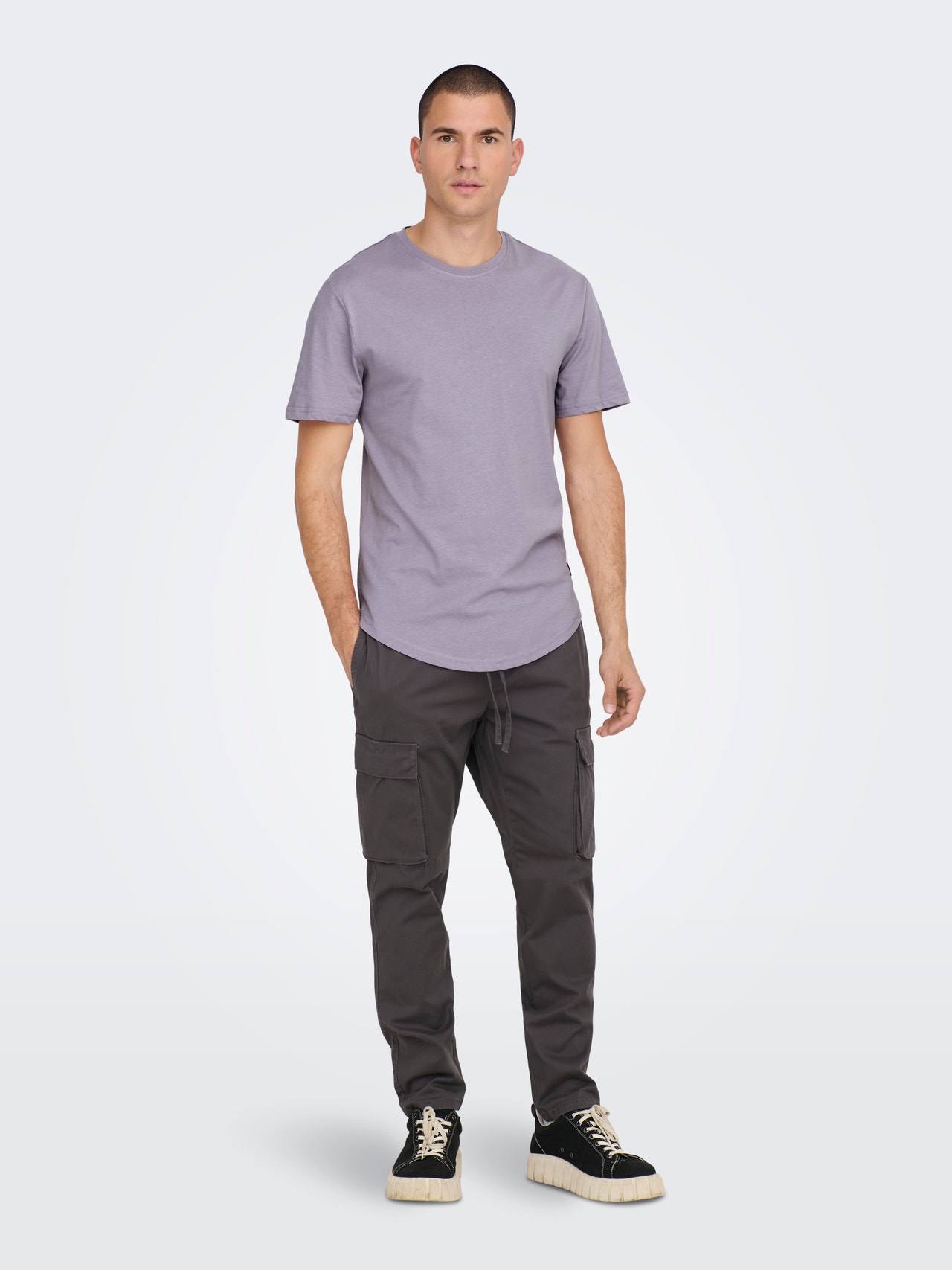 ONLY & SONS Long Line Fit Round Neck T-Shirt -Purple Ash - 22002973