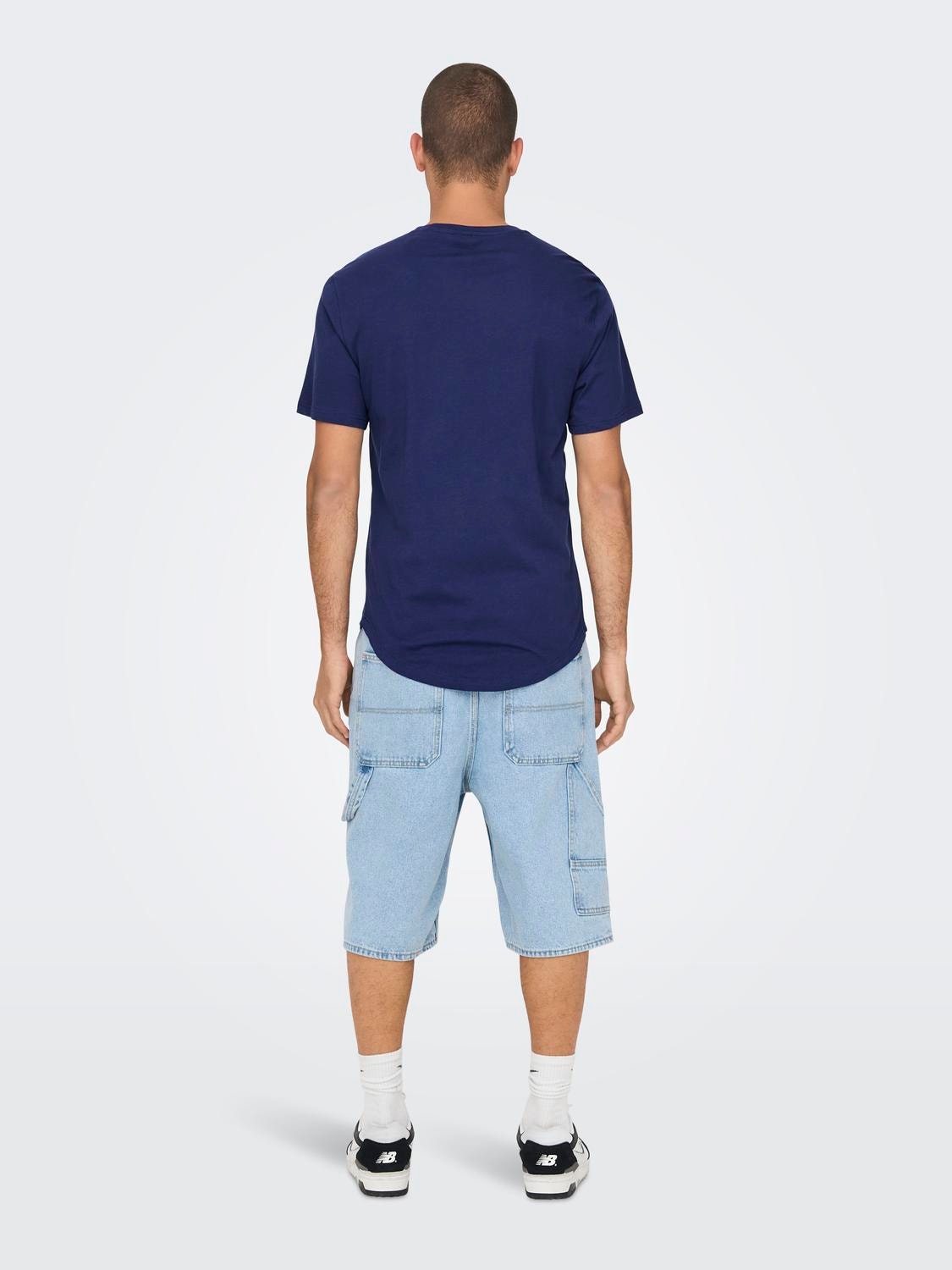 ONLY & SONS Long Line Fit Round Neck T-Shirt -Beacon Blue - 22002973