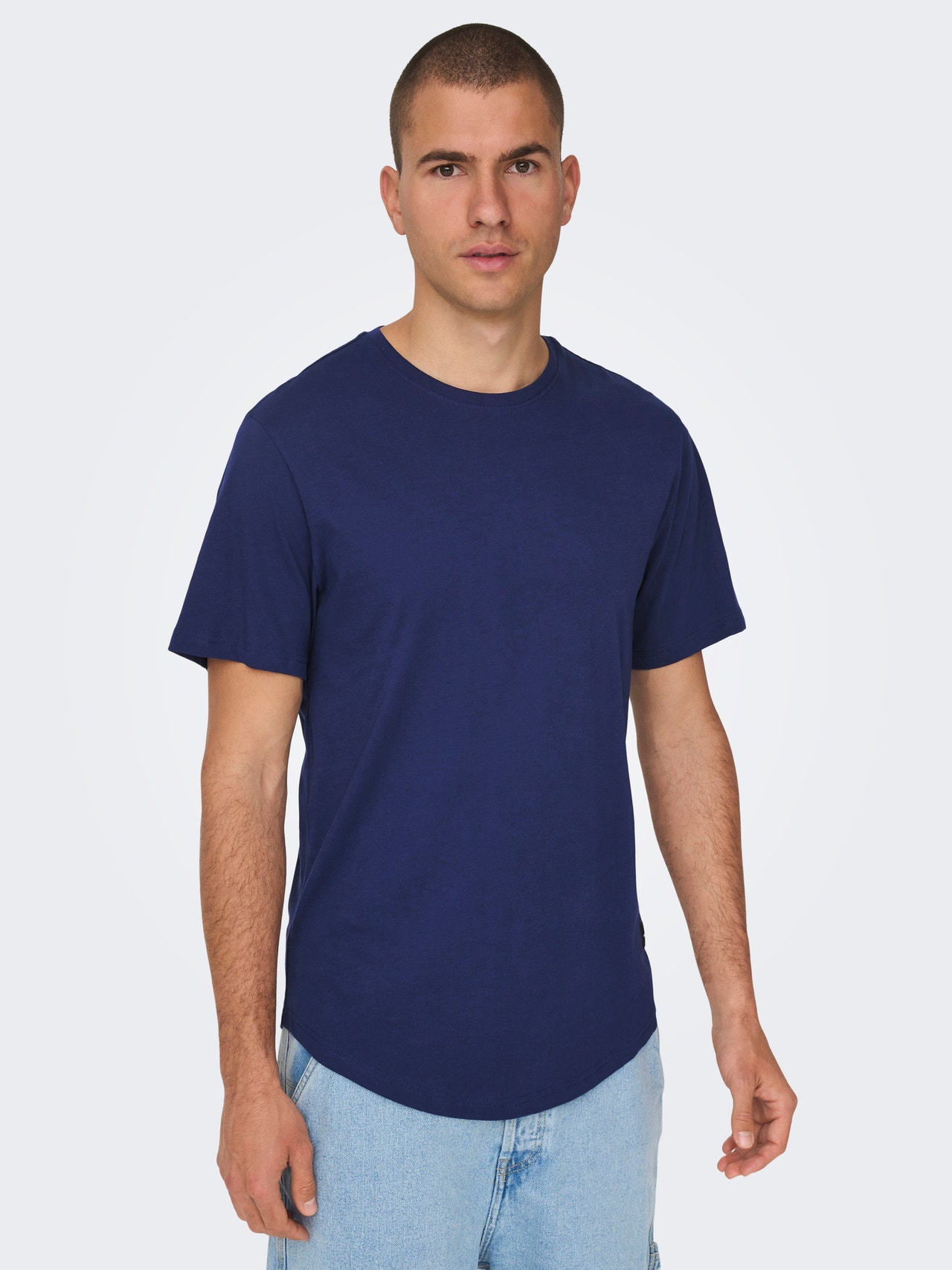 ONLY & SONS T-shirts Long Line Fit Col rond -Beacon Blue - 22002973