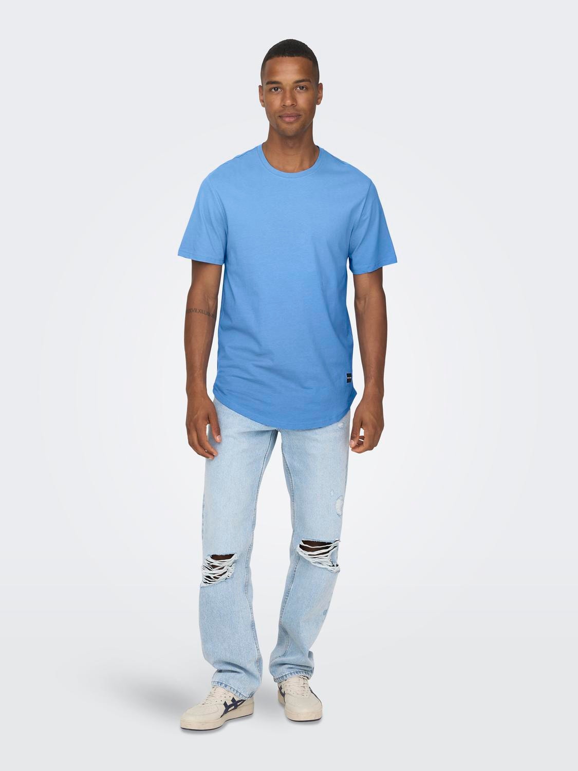 ONLY & SONS Long Line Fit Round Neck T-Shirt -Marina - 22002973
