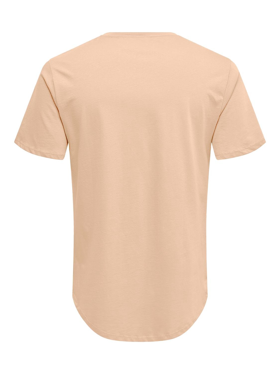 ONLY & SONS Long Line Fit Round Neck T-Shirt -Peach Nectar - 22002973
