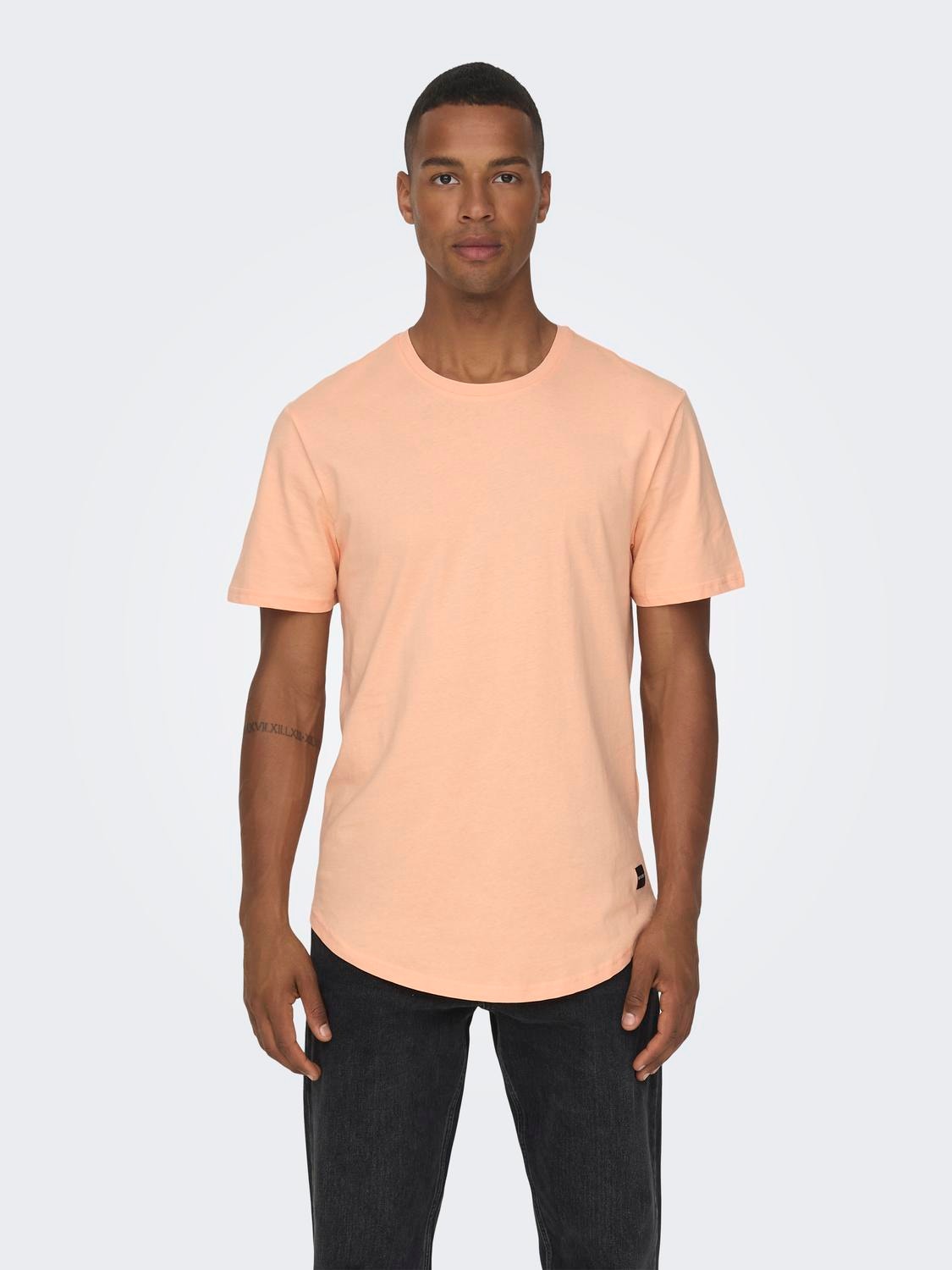 ONLY & SONS T-shirts Long Line Fit Col rond -Peach Nectar - 22002973