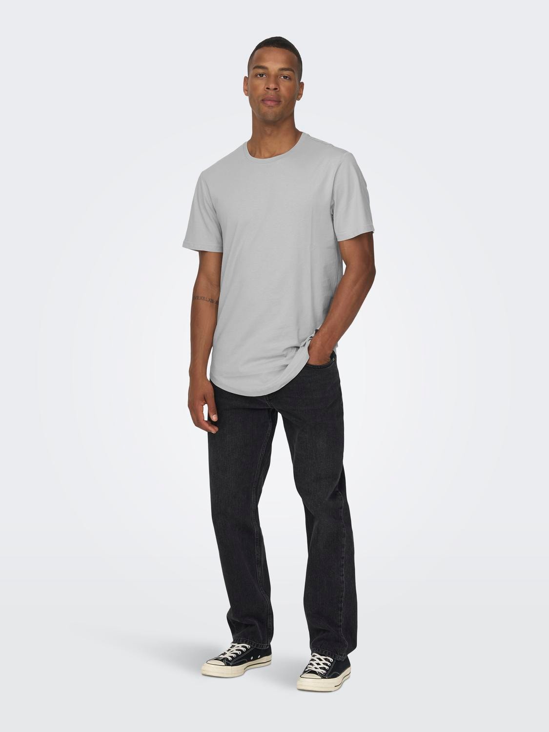 ONLY & SONS Long Line Fit O-hals T-skjorte -Mirage Gray - 22002973
