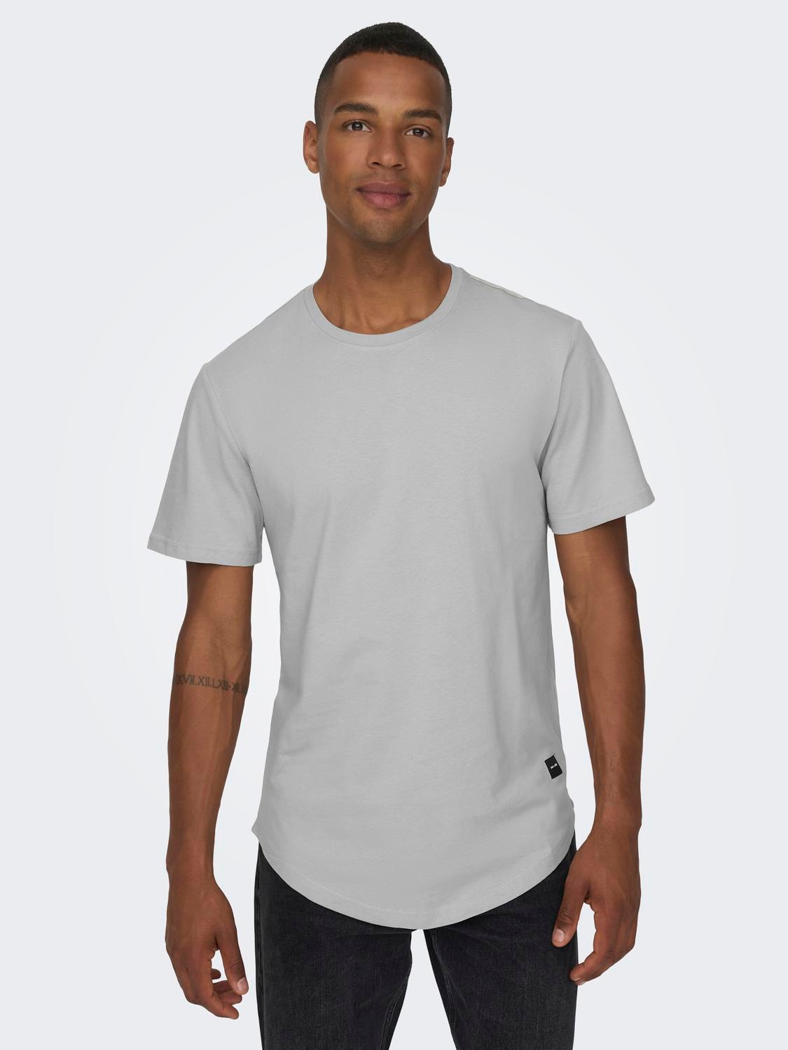 ONLY & SONS Lang o-hals t-shirt -Mirage Gray - 22002973