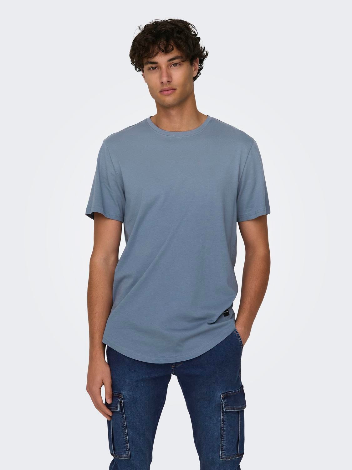 ONLY & SONS Long Line Fit Round Neck T-Shirt -Flint Stone - 22002973