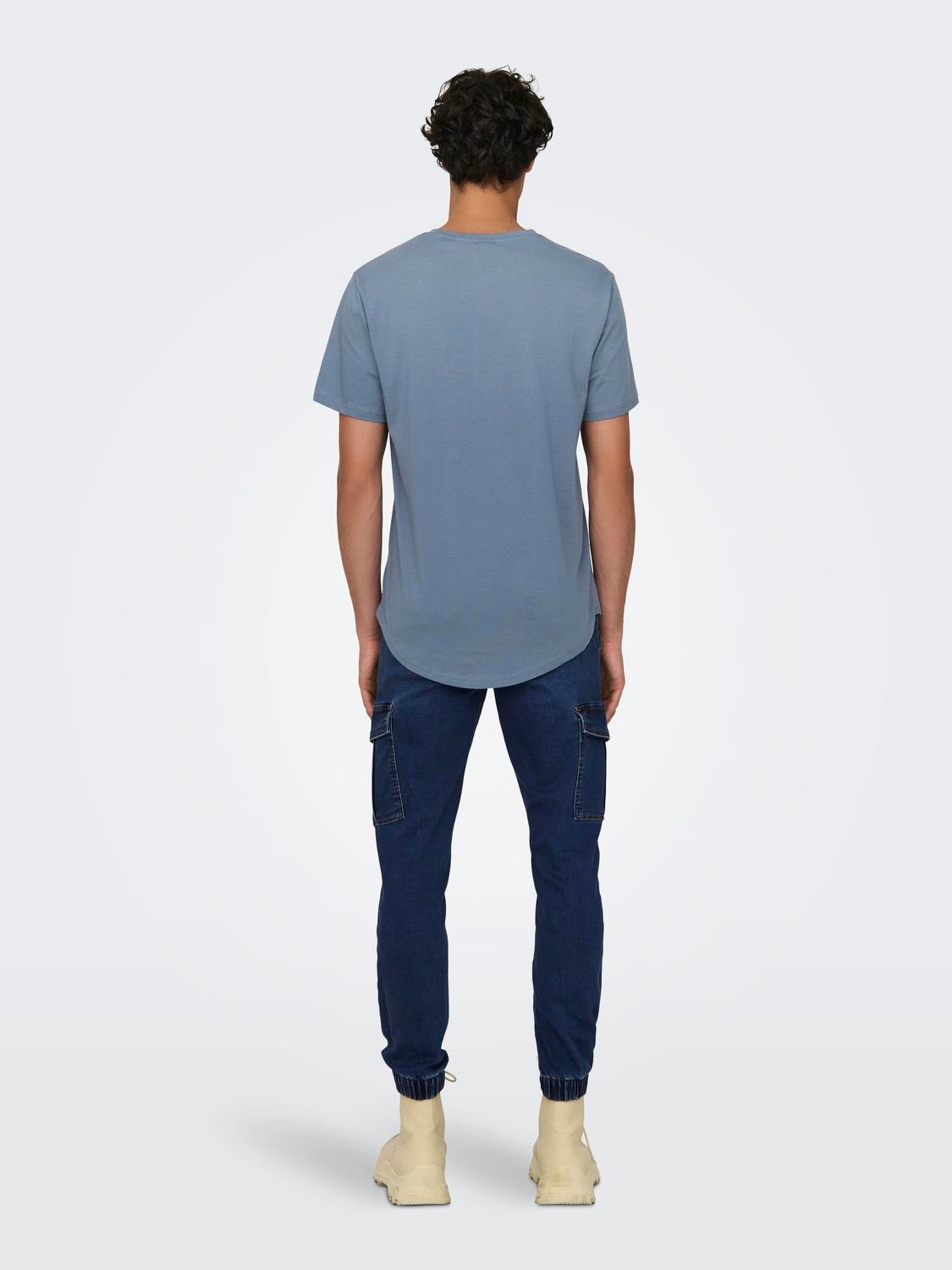 ONLY & SONS T-shirts Long Line Fit Col rond -Flint Stone - 22002973