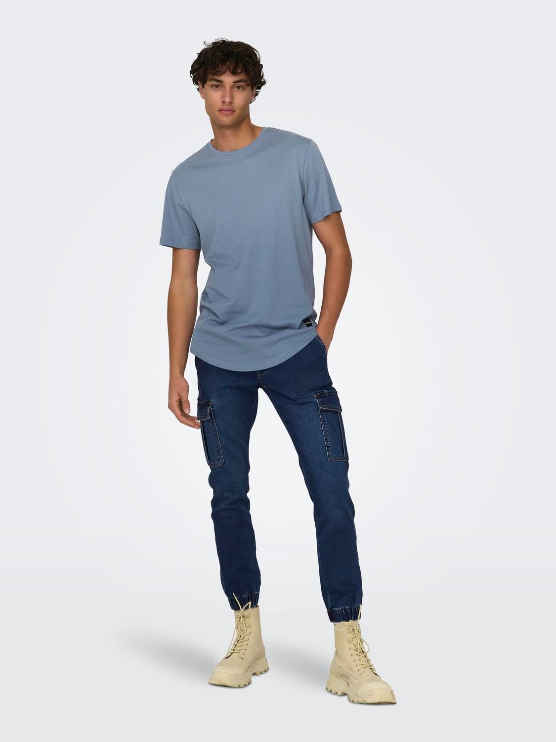 ONLY & SONS Long Line Fit O-hals T-skjorte -Flint Stone - 22002973