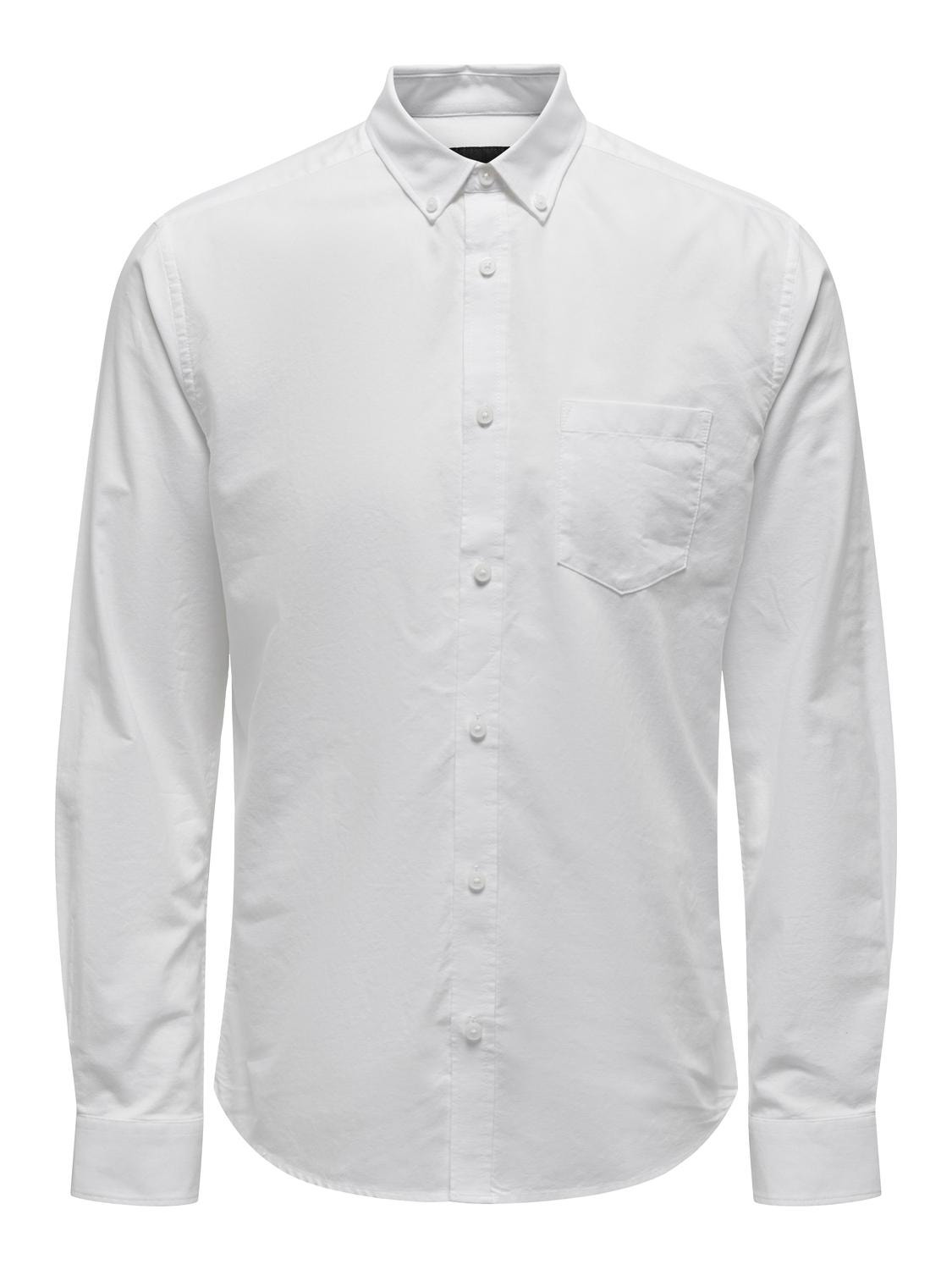 ONLY & SONS Slim Fit Button-Down Kragen Hemd -White - 22006479