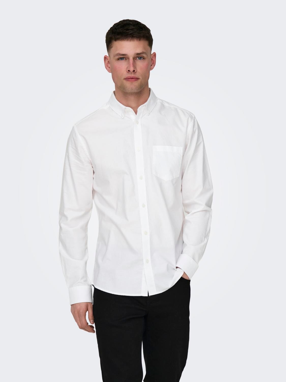 ONLY & SONS Slim Fit Kneppet krage Skjorte -White - 22006479