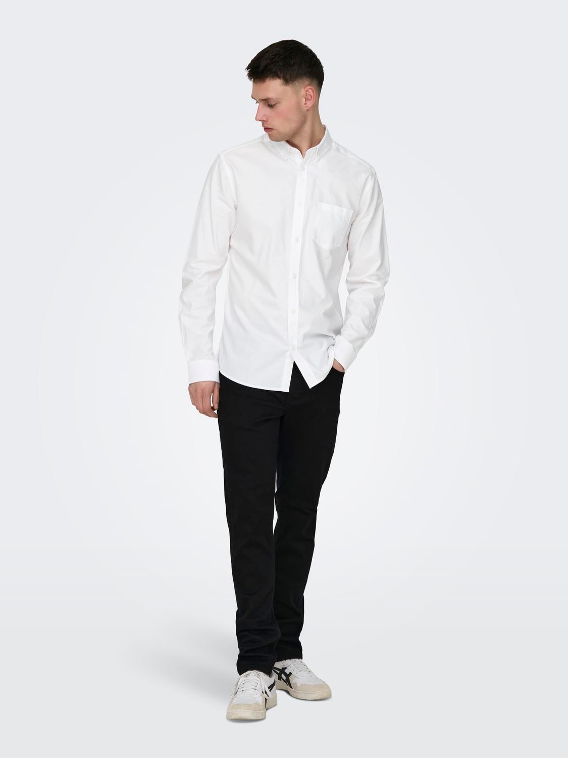 ONLY & SONS Slim Fit Kneppet krage Skjorte -White - 22006479