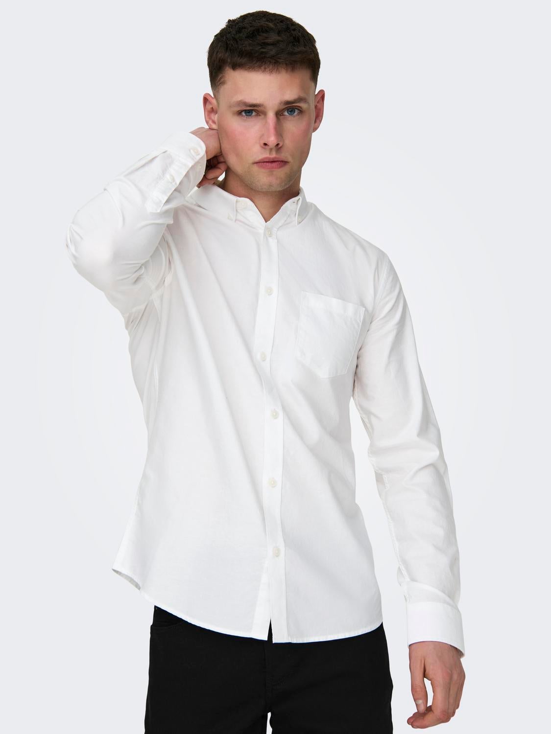 Camisas Corte slim Cuello abotonado Blanco ONLY SONS