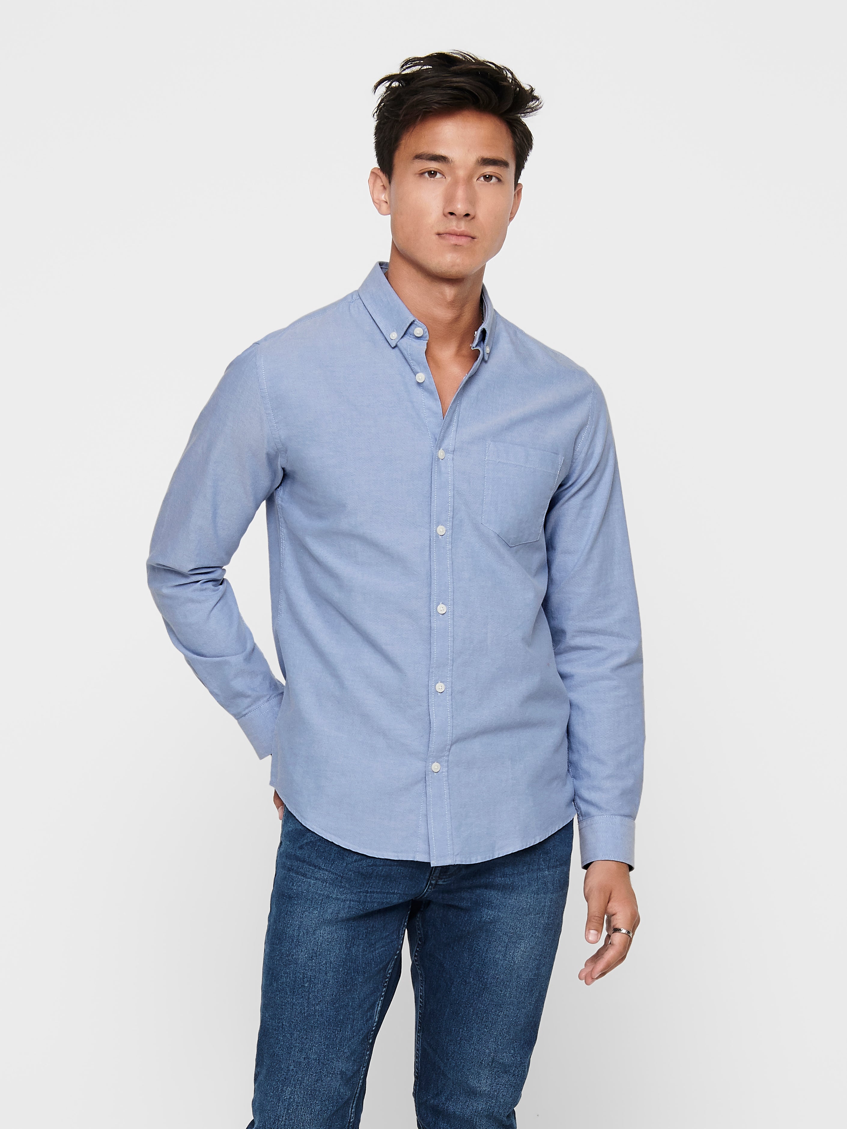 Slim fit Button down kraag Overhemd Midden Blauw ONLY SONS