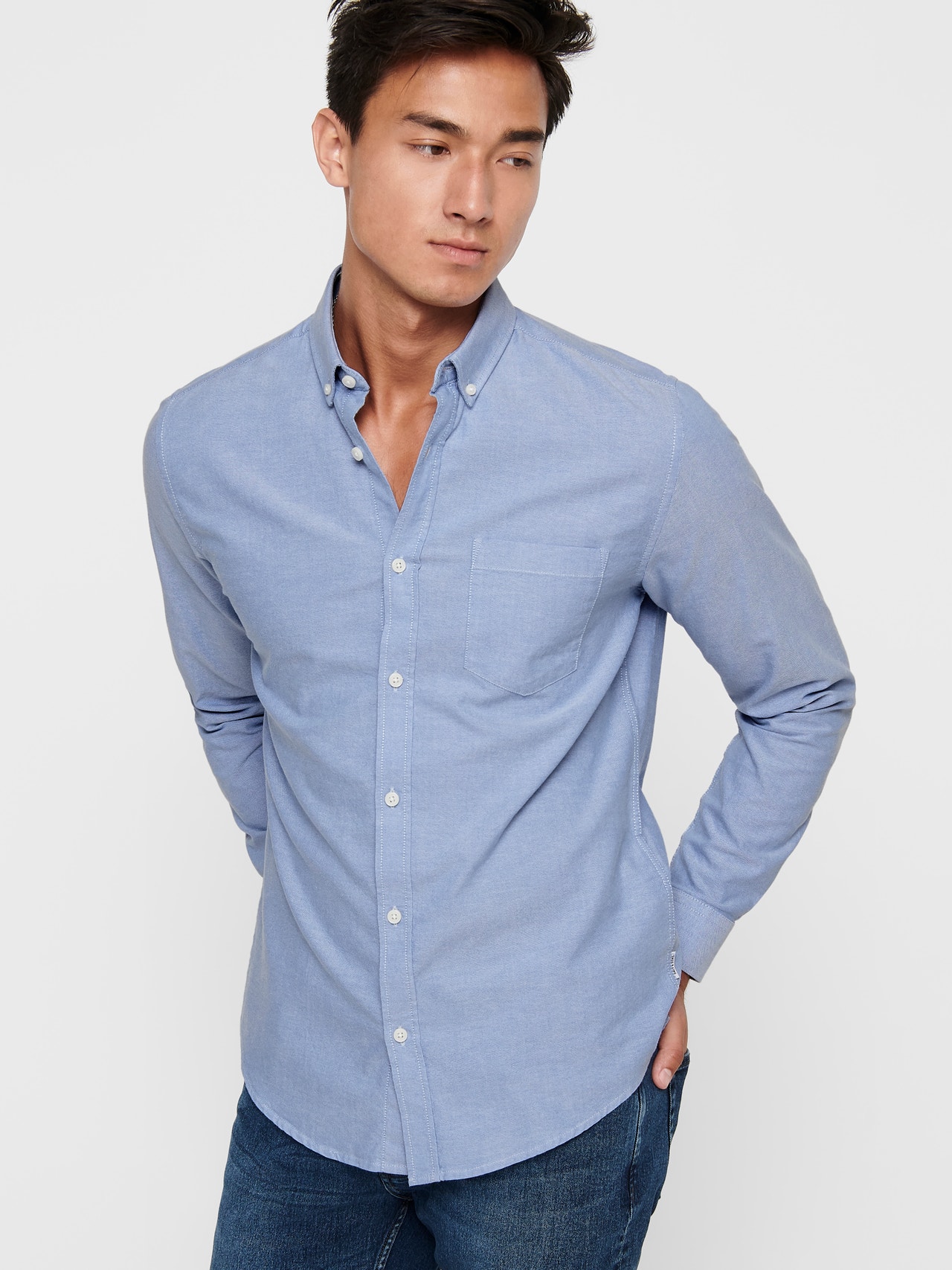 ONLY & SONS Slim Fit Button-down collar Shirt -Cashmere Blue - 22006479