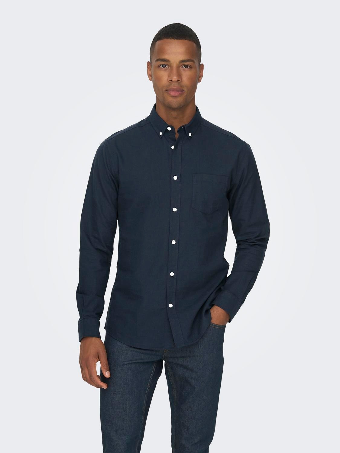 ONLY & SONS Slim Fit Button-down collar Shirt -Dark Navy - 22006479