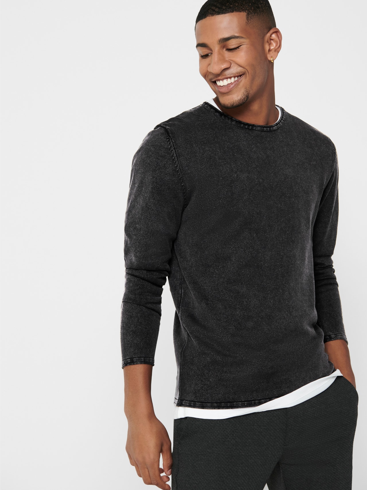 ONLY & SONS Regular Fit Crew neck Pullover -Black - 22006806
