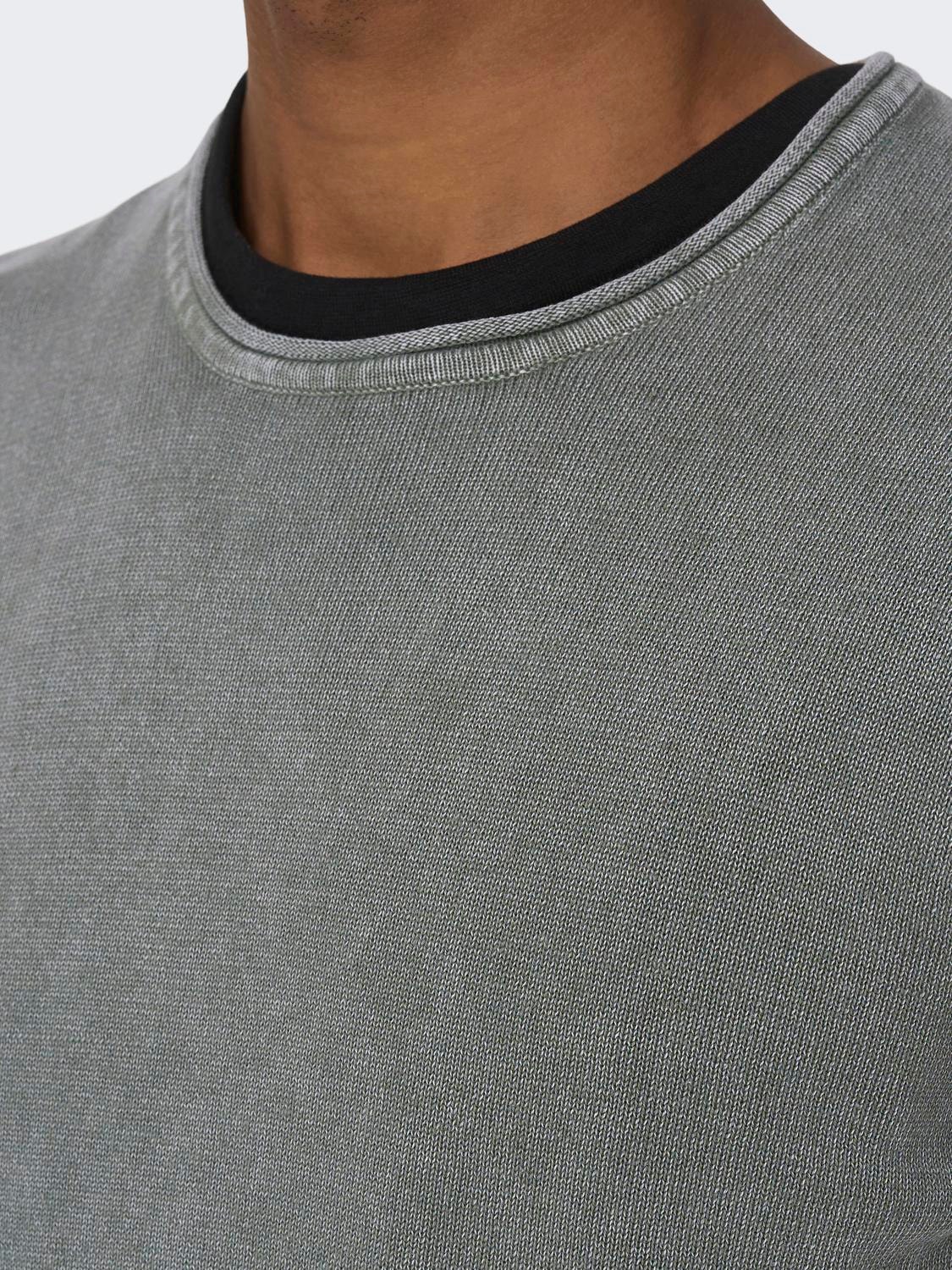 ONLY & SONS Regular Fit Crew neck Pullover -Castor Gray - 22006806