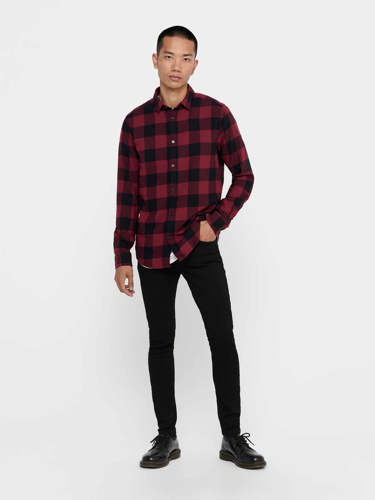 ONLY & SONS Slim fit checked shirt -Cabernet - 22007112