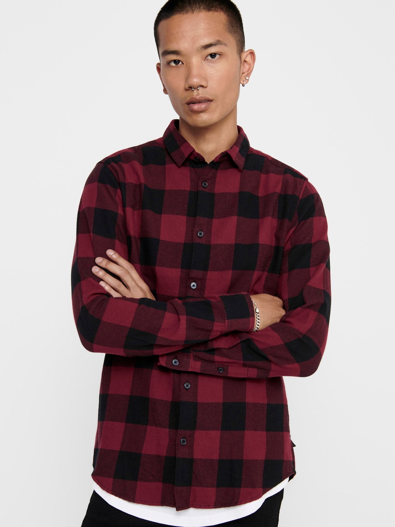 ONLY & SONS Slim fit checked shirt -Cabernet - 22007112