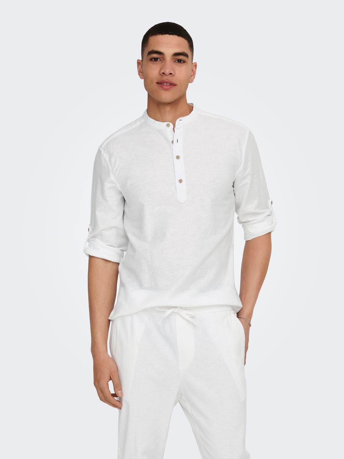 ONLY & SONS Krój slim Dekolt chiński Koszula -White - 22009883