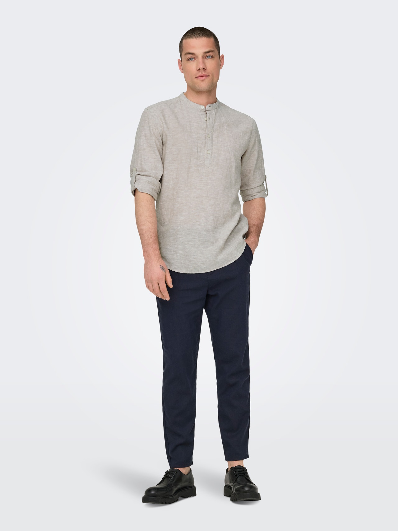 ONLY & SONS Chemises Slim Fit Col mao -Chinchilla - 22009883