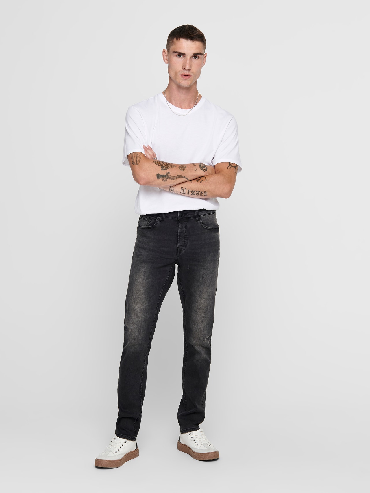 ONLY & SONS Slim Fit Niedrige Taille Jeans -Black Denim - 22010447