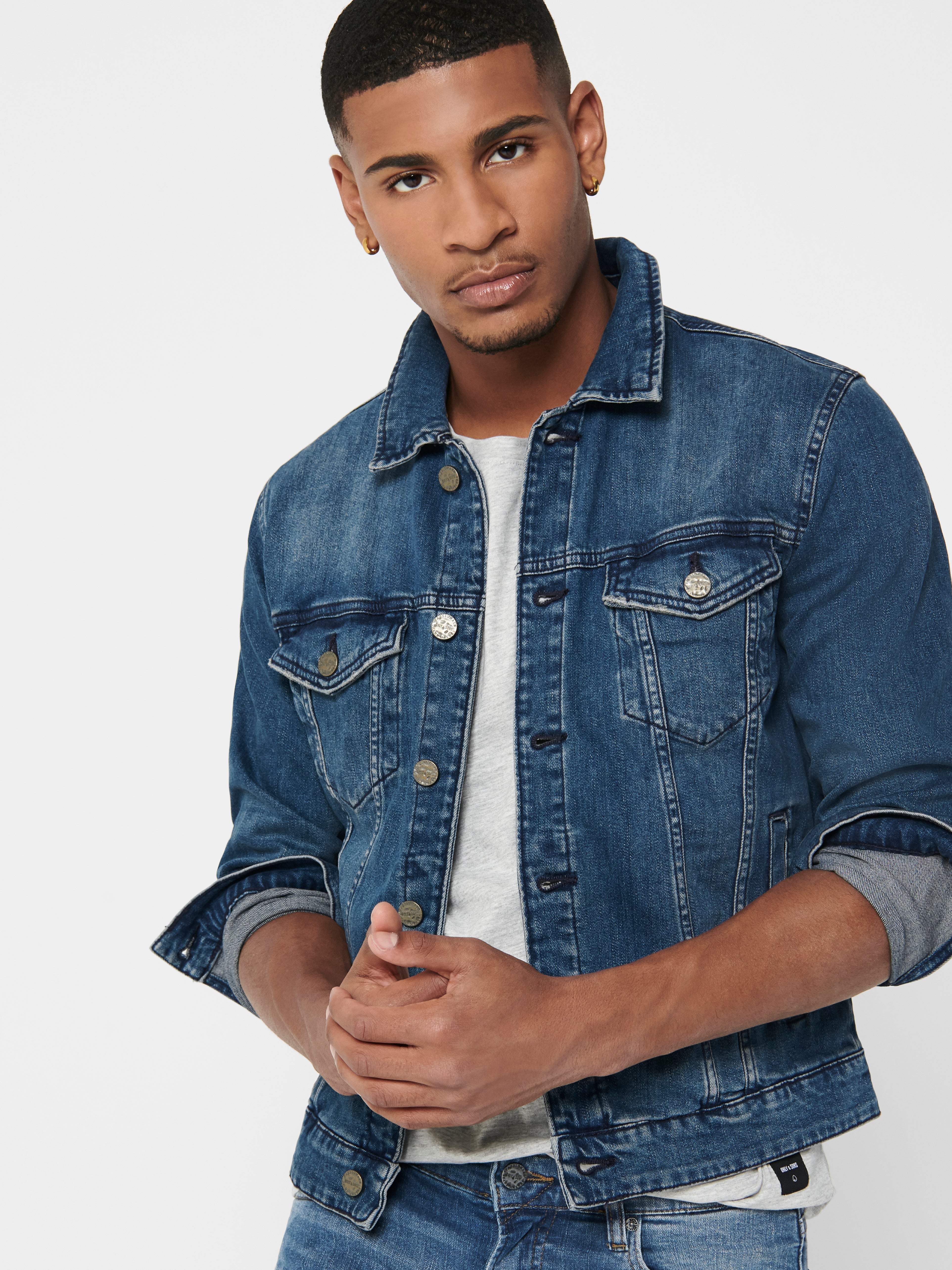 blue solid denim jacket