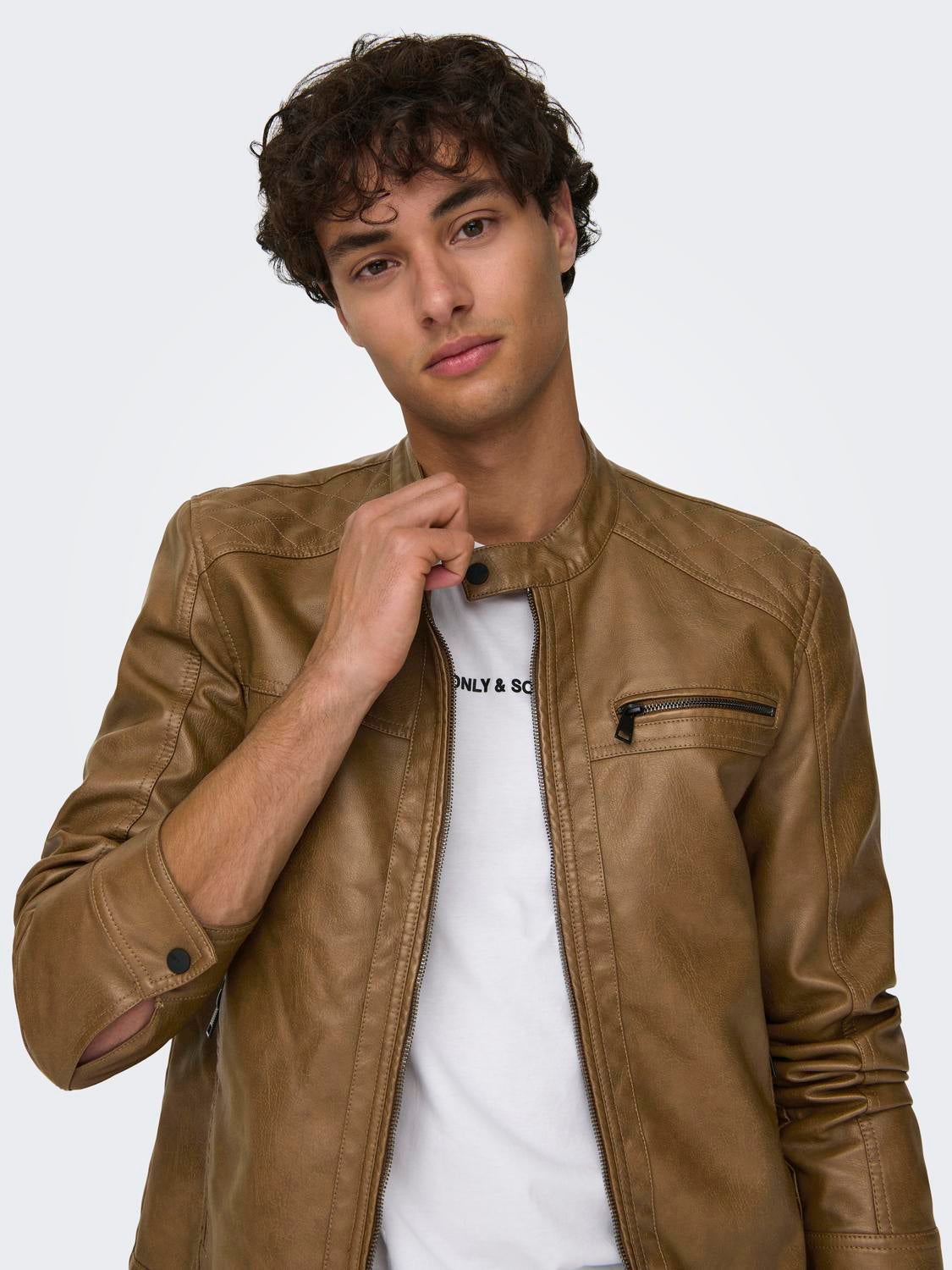 Only and sons on sale faux leather jacket