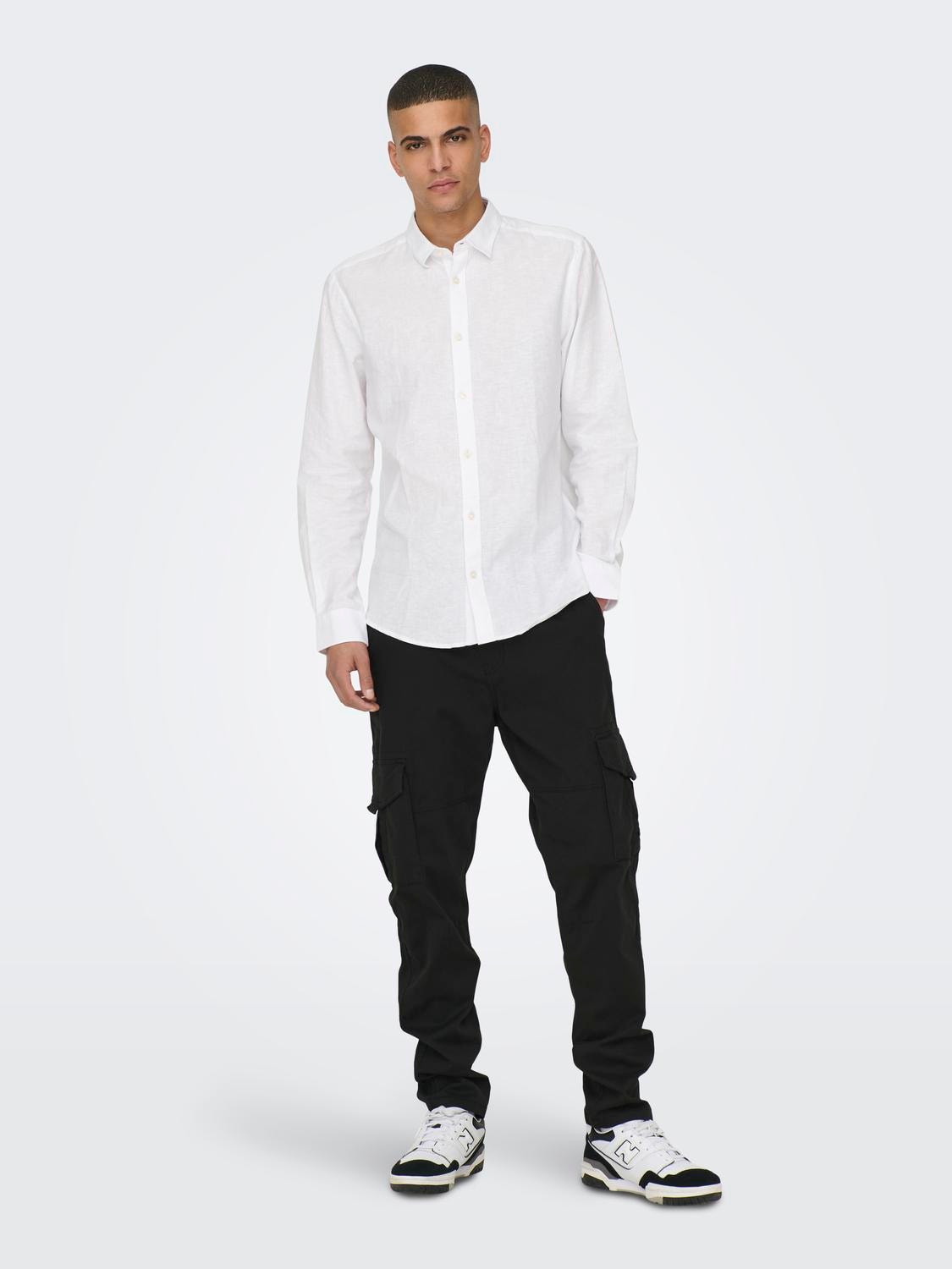 ONLY & SONS slim fit Linen shirt -White - 22012321