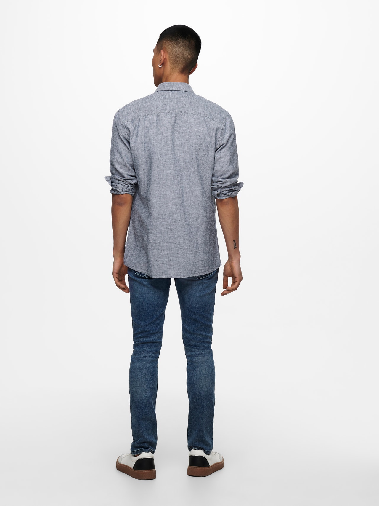 ONLY & SONS slim fit Linen shirt -Dress Blues - 22012321