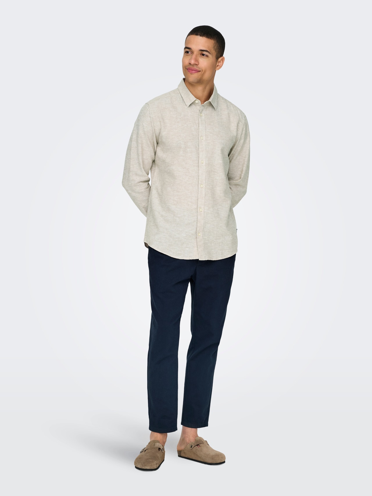 ONLY & SONS slim fit Linen shirt -Chinchilla - 22012321
