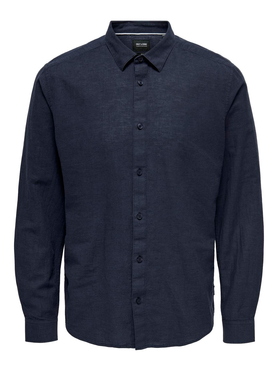 ONLY & SONS slim fit Linen shirt -Night Sky - 22012321