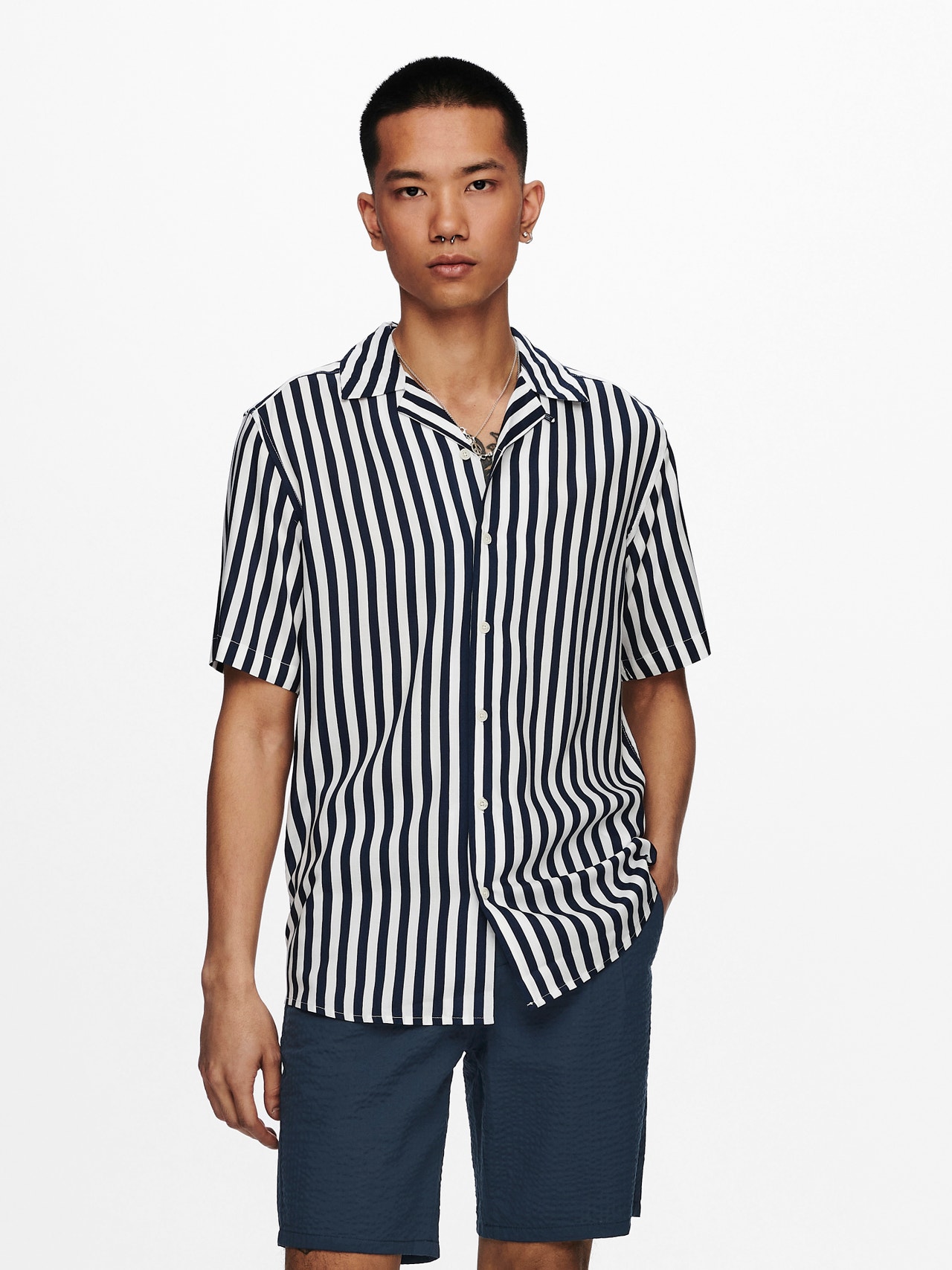 ONLY & SONS Short sleeved striped shirt -Dress Blues - 22013267