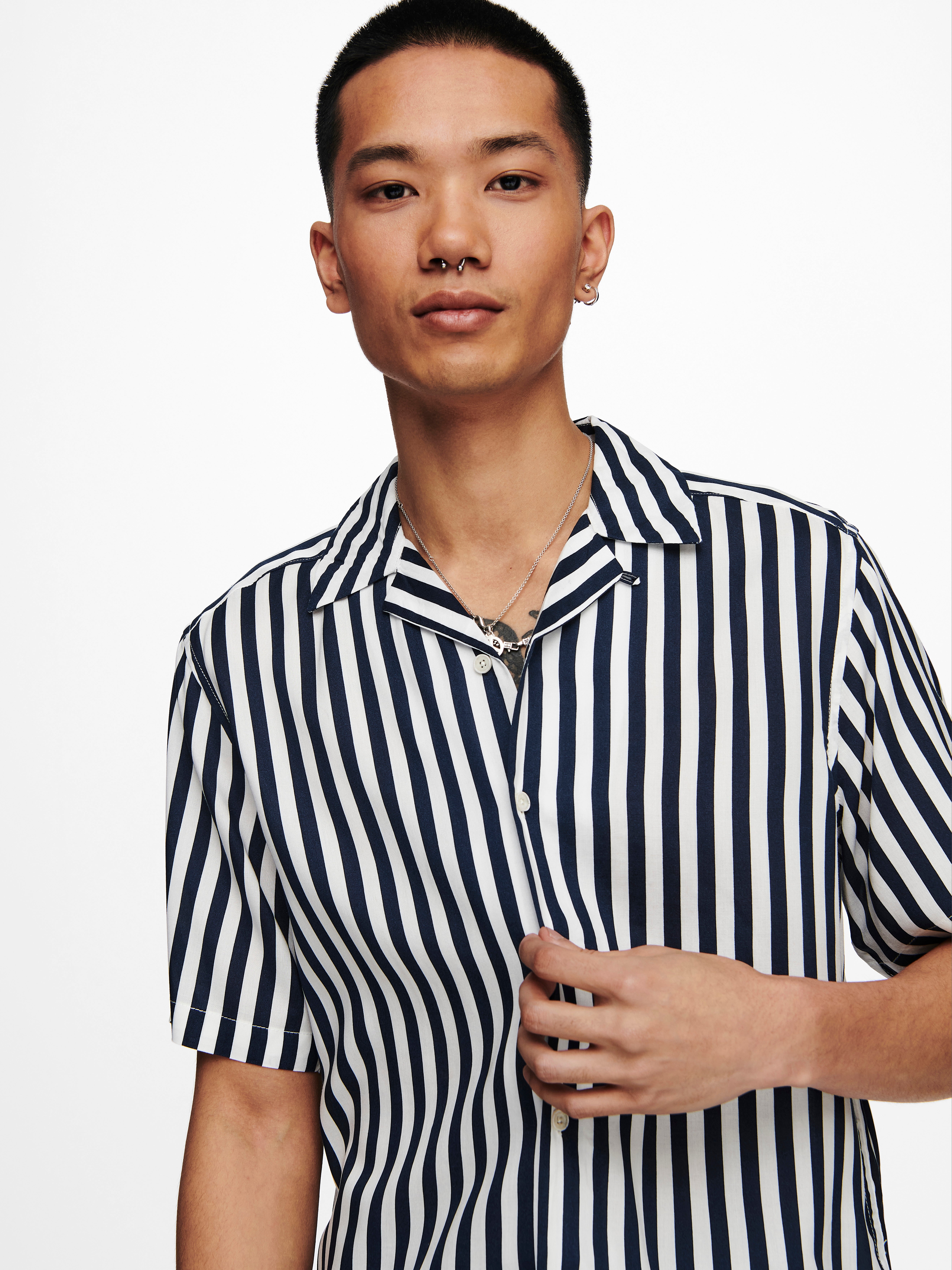 striped revere collar shirt