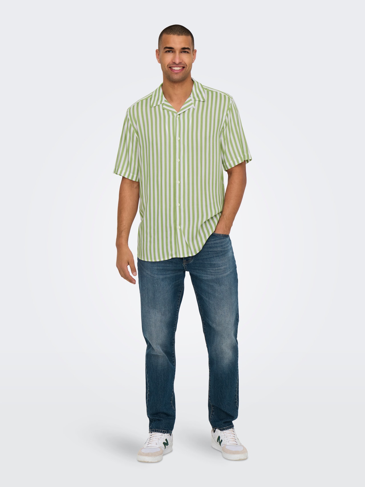 ONLY & SONS Short sleeved striped shirt -Swamp - 22013267
