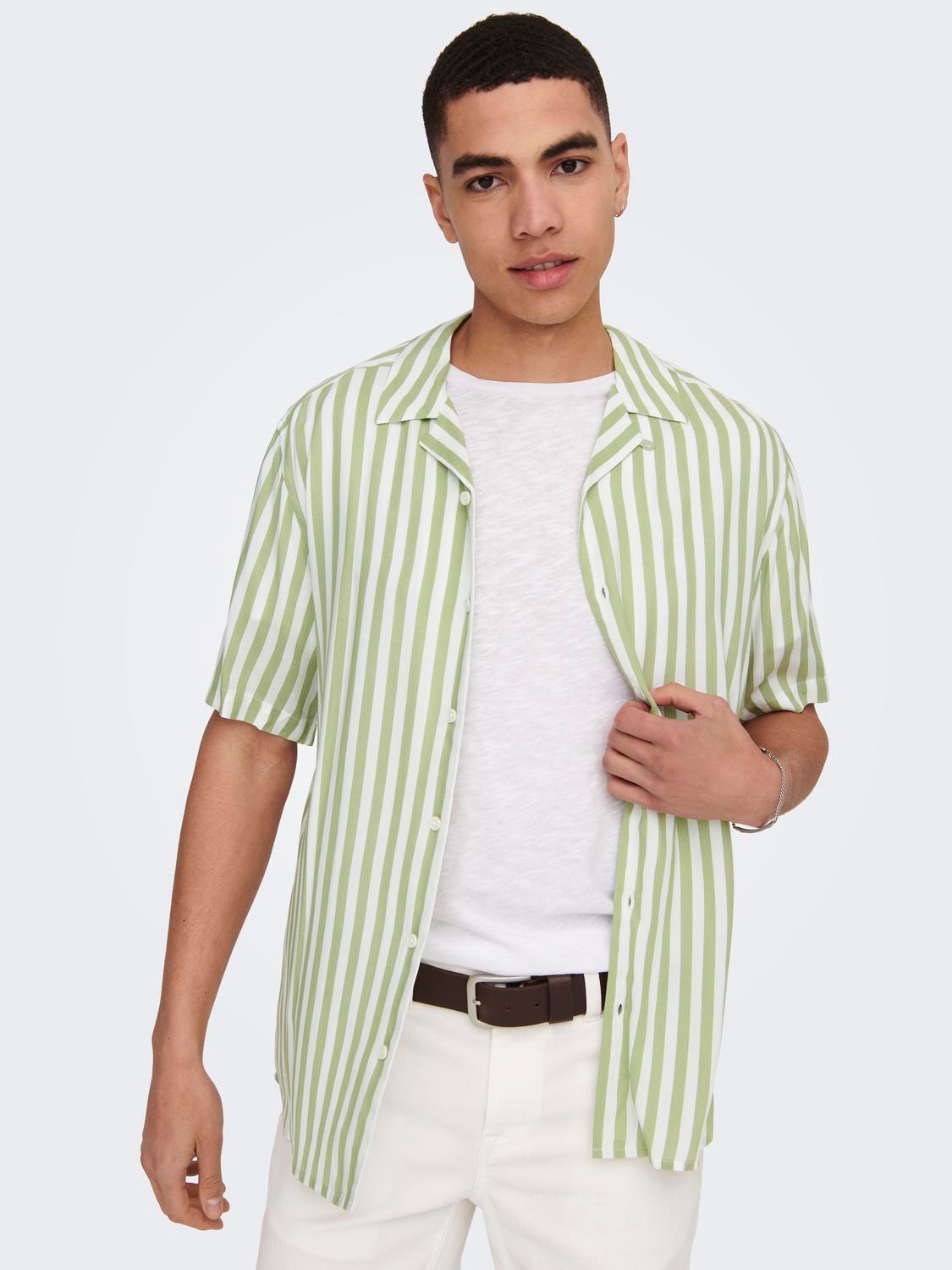 ONLY & SONS Short sleeved striped shirt -Swamp - 22013267