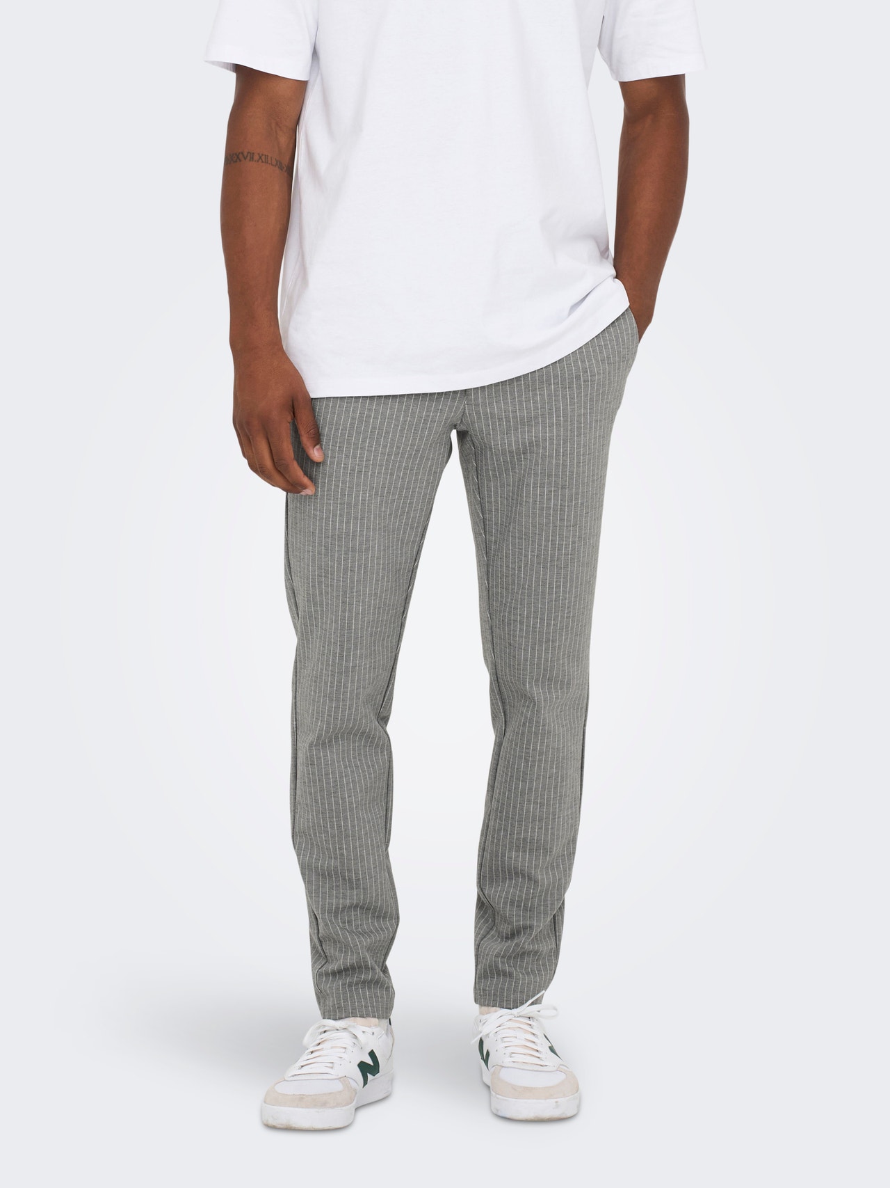 ONLY & SONS Tapered Fit Trousers -Light Grey Melange - 22013727