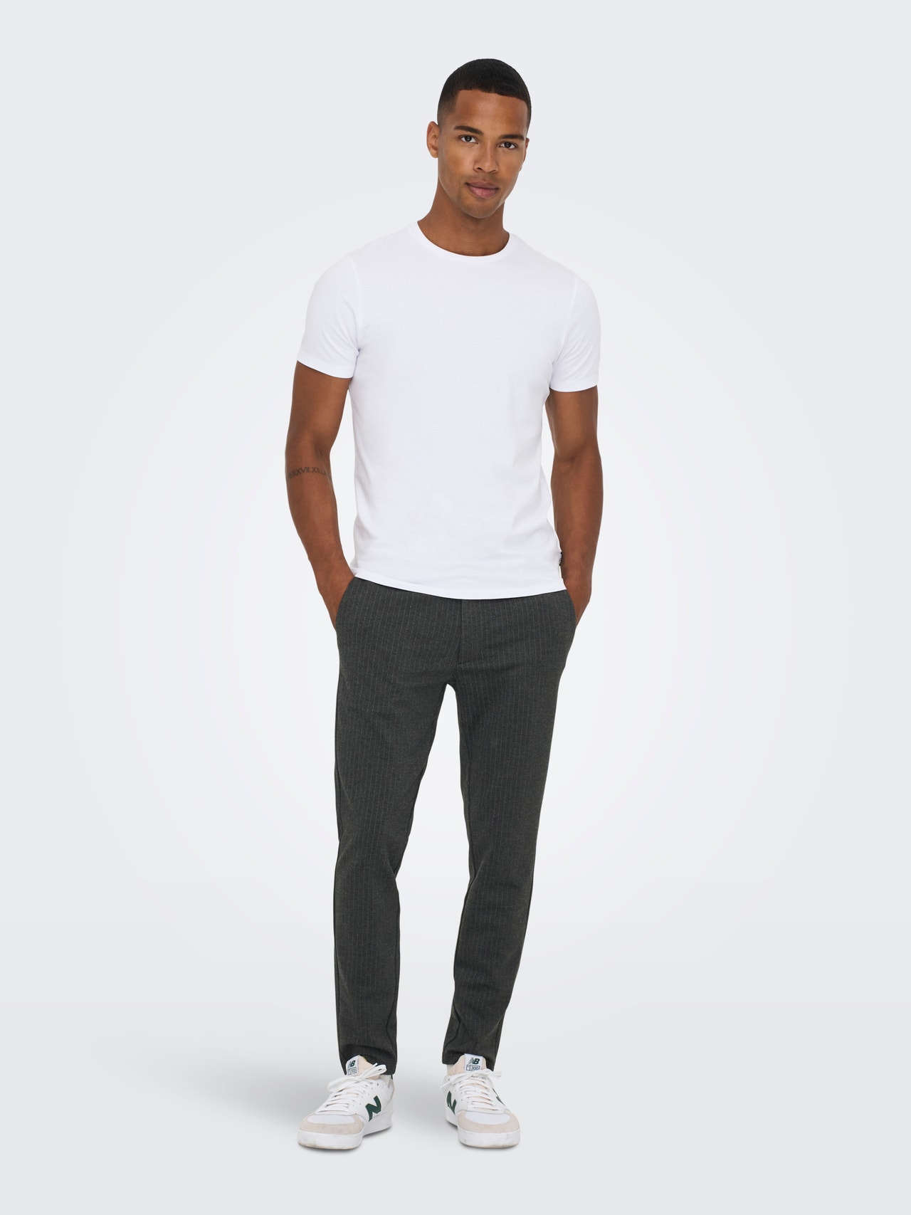 ONLY & SONS Tapered Fit Trousers -Dark Grey Melange - 22013727